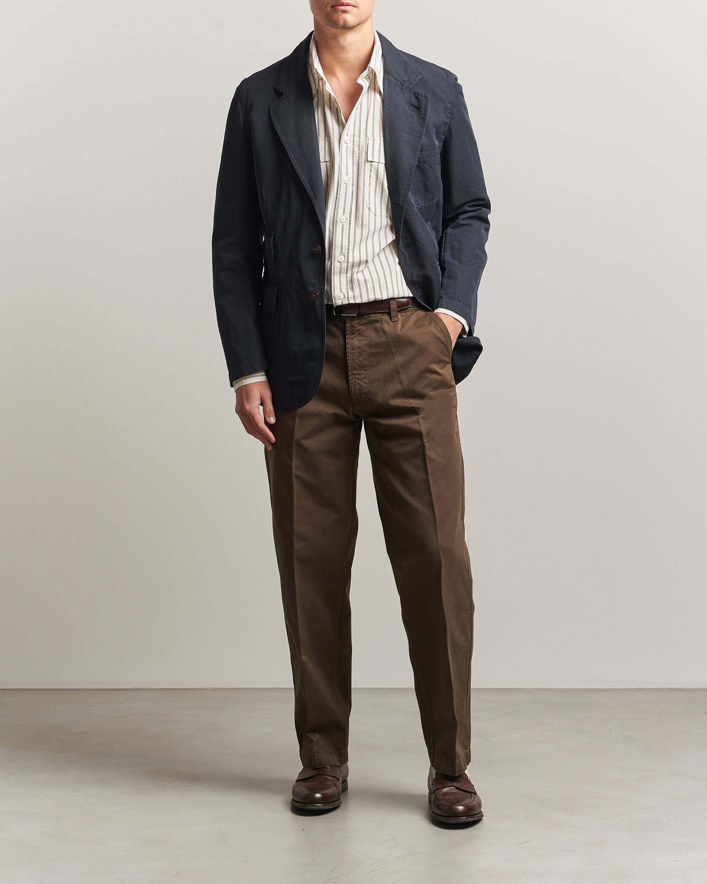 Heren | Broeken | Drake's | Peached Flat Front Cotton Chino Brown