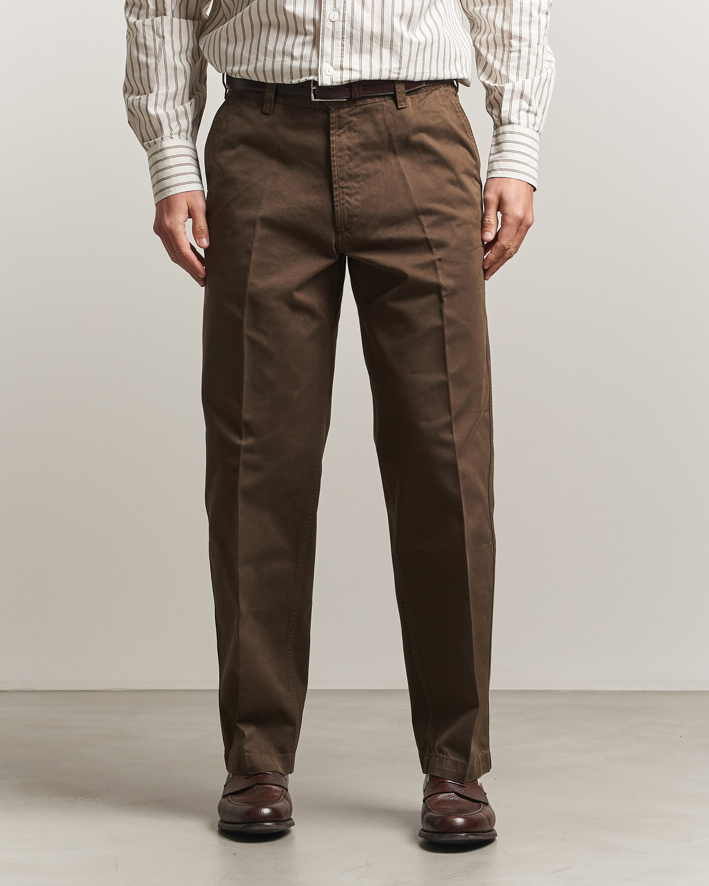 Heren | Broeken | Drake's | Peached Flat Front Cotton Chino Brown
