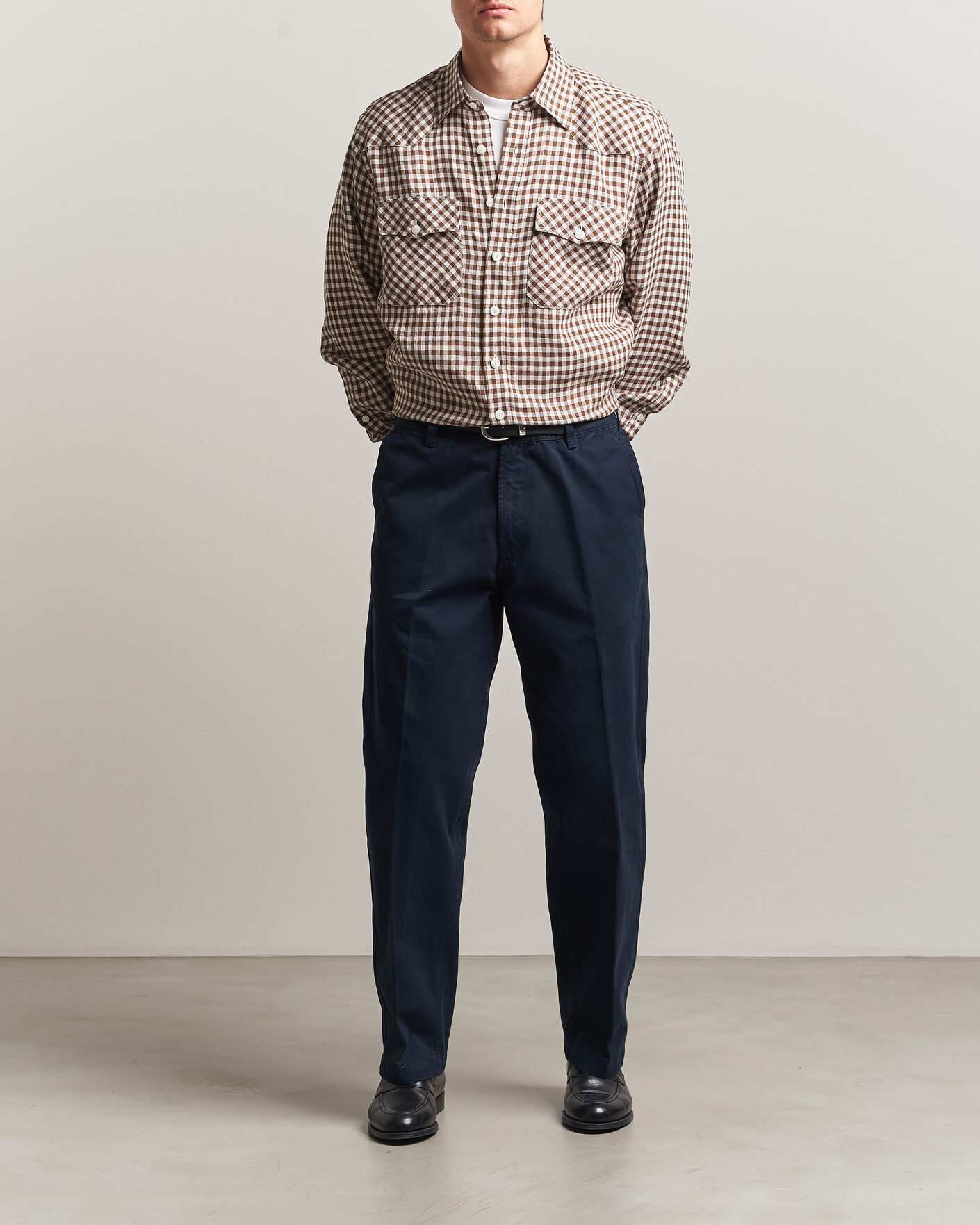 Heren | Broeken | Drake's | Peached Flat Front Cotton Chino Navy
