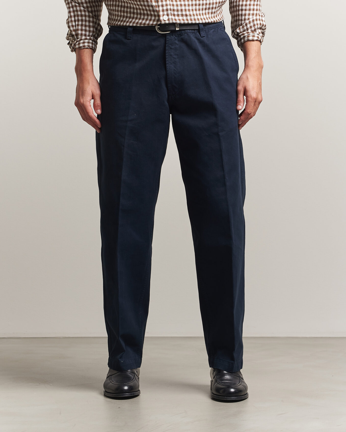 Heren | Broeken | Drake's | Peached Flat Front Cotton Chino Navy