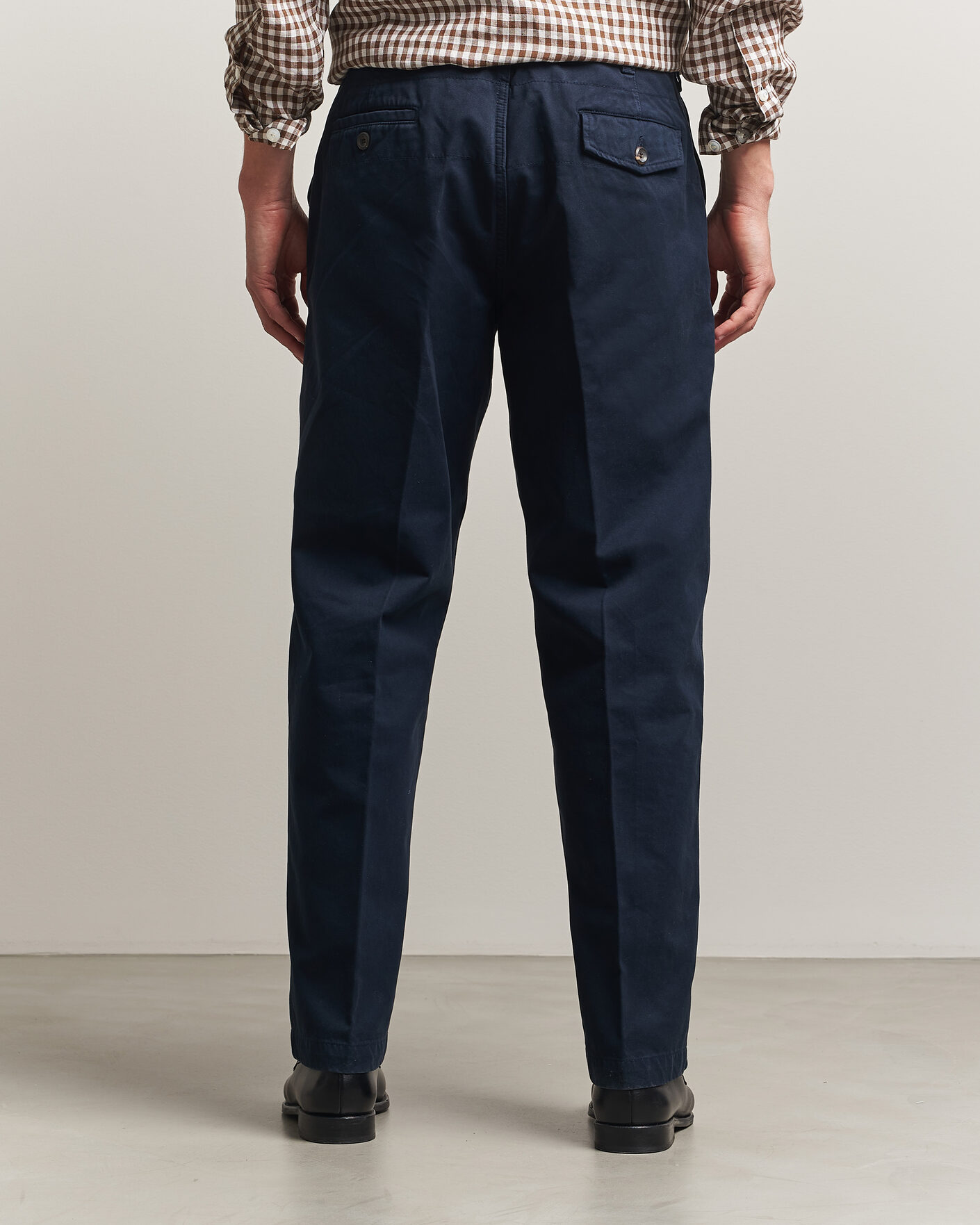 Heren | Broeken | Drake's | Peached Flat Front Cotton Chino Navy