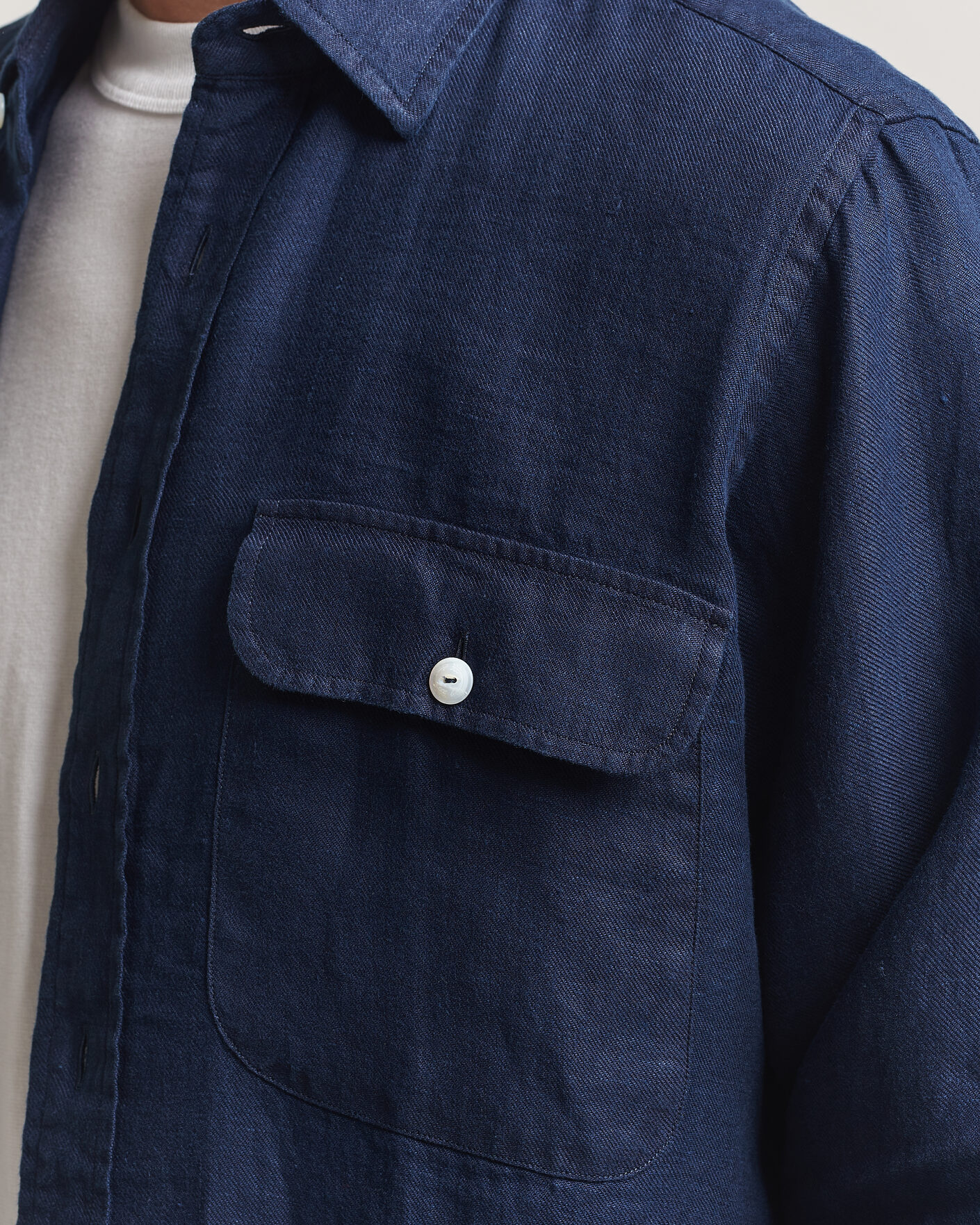 Heren | Overhemden | Drake's | Linen Twill Deep Pocket Work Shirt Navy