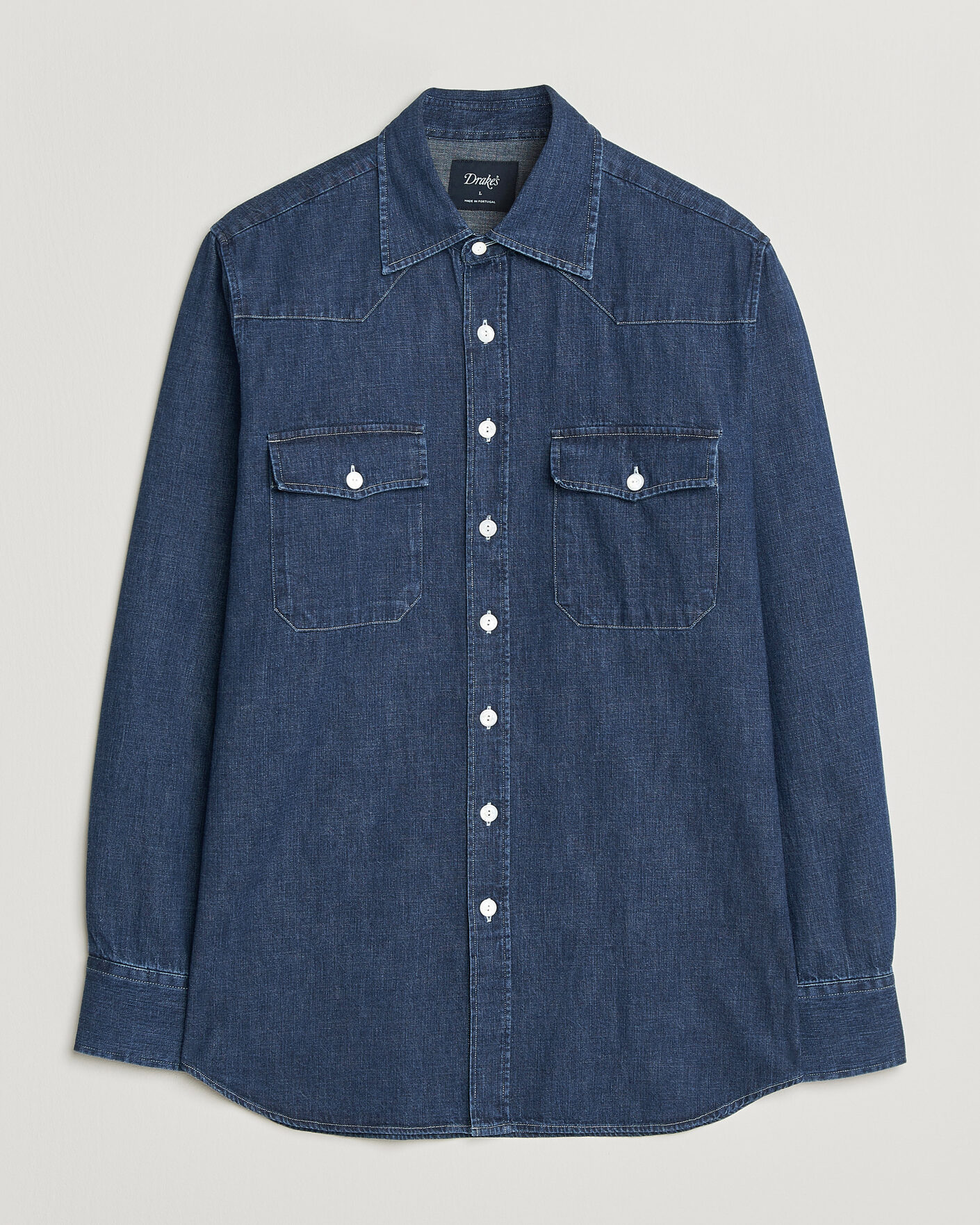 Heren | Overhemden | Drake's | Light Denim Western Shirt Stone Wash
