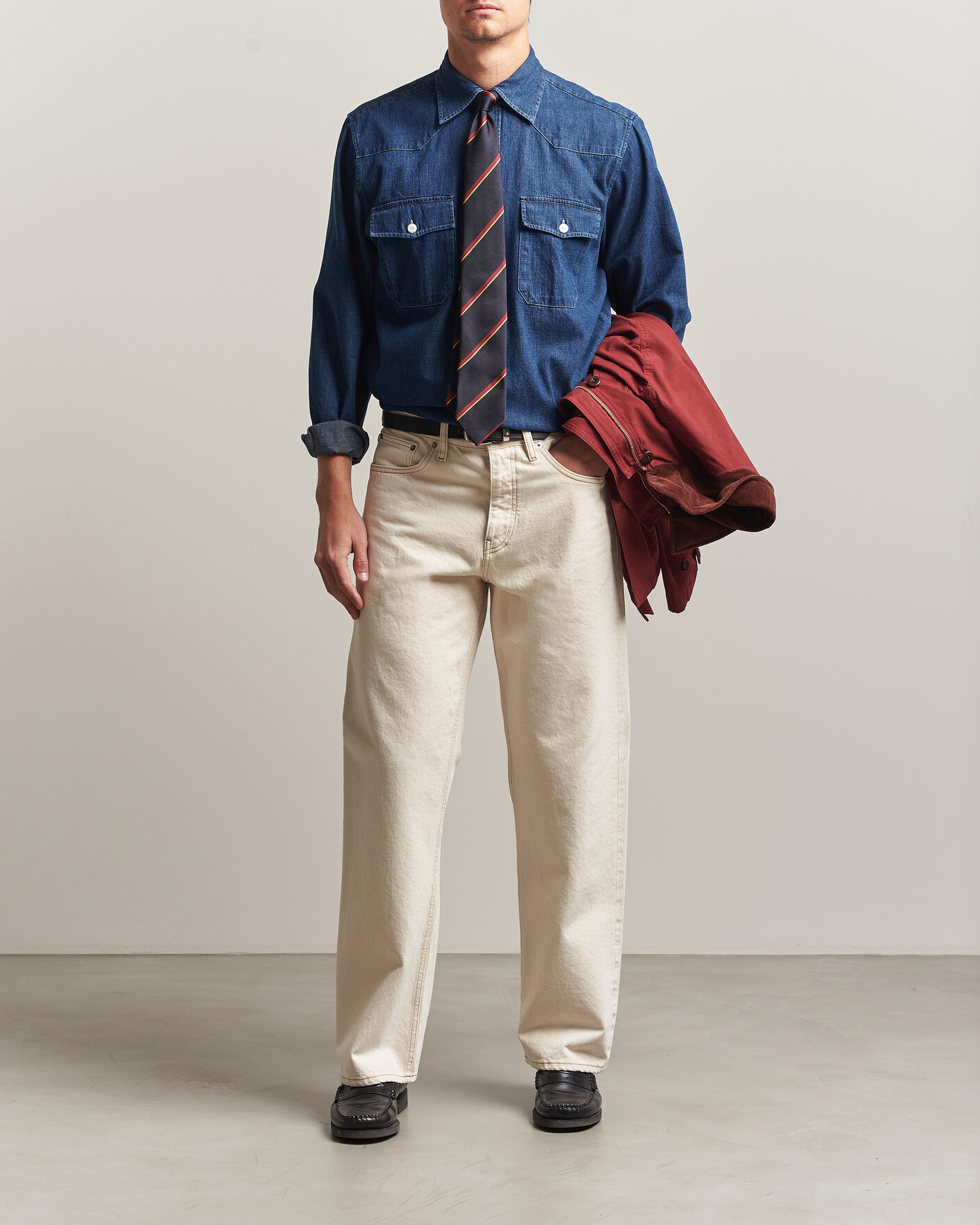 Heren | Overhemden | Drake's | Light Denim Western Shirt Stone Wash