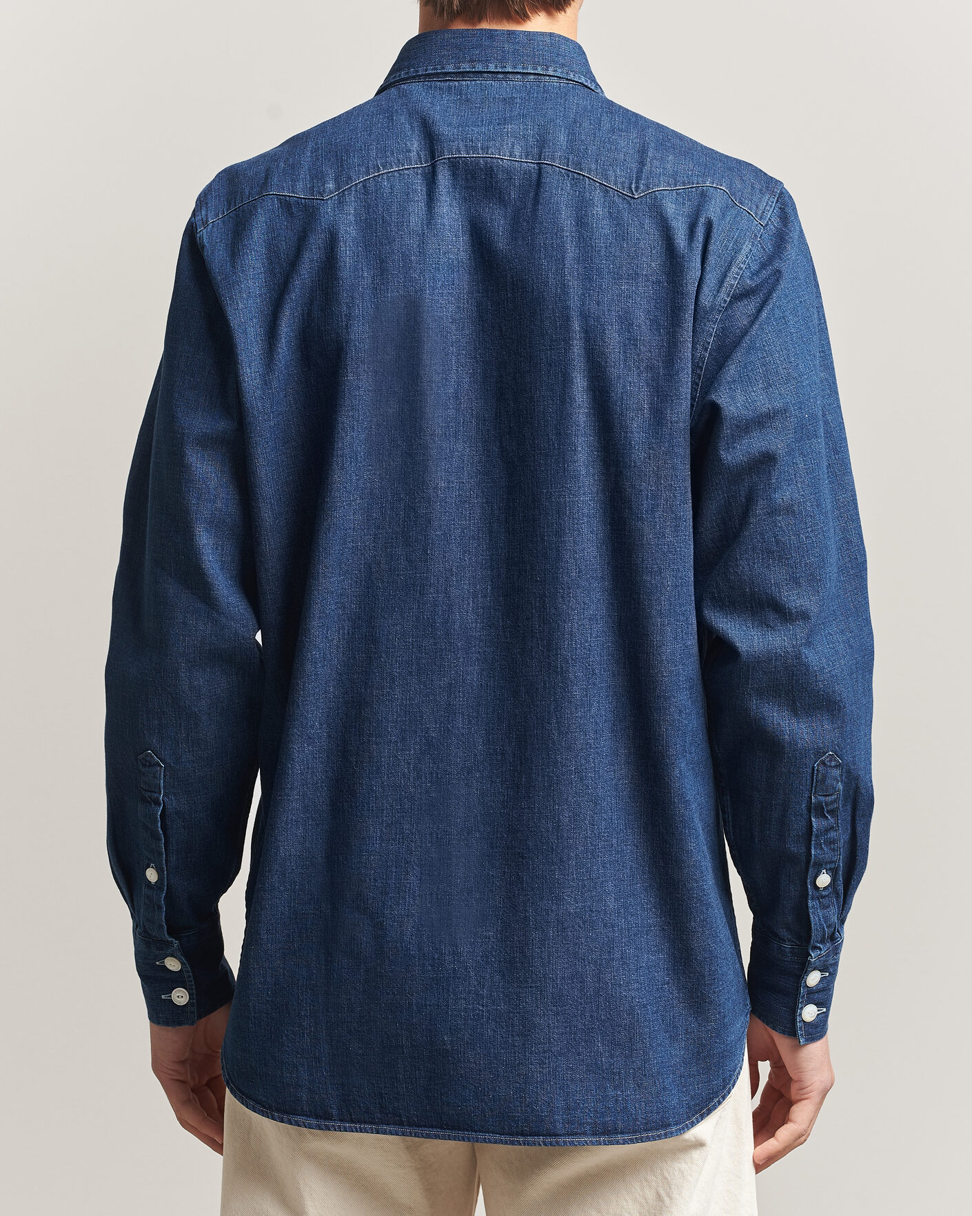 Heren | Overhemden | Drake's | Light Denim Western Shirt Stone Wash