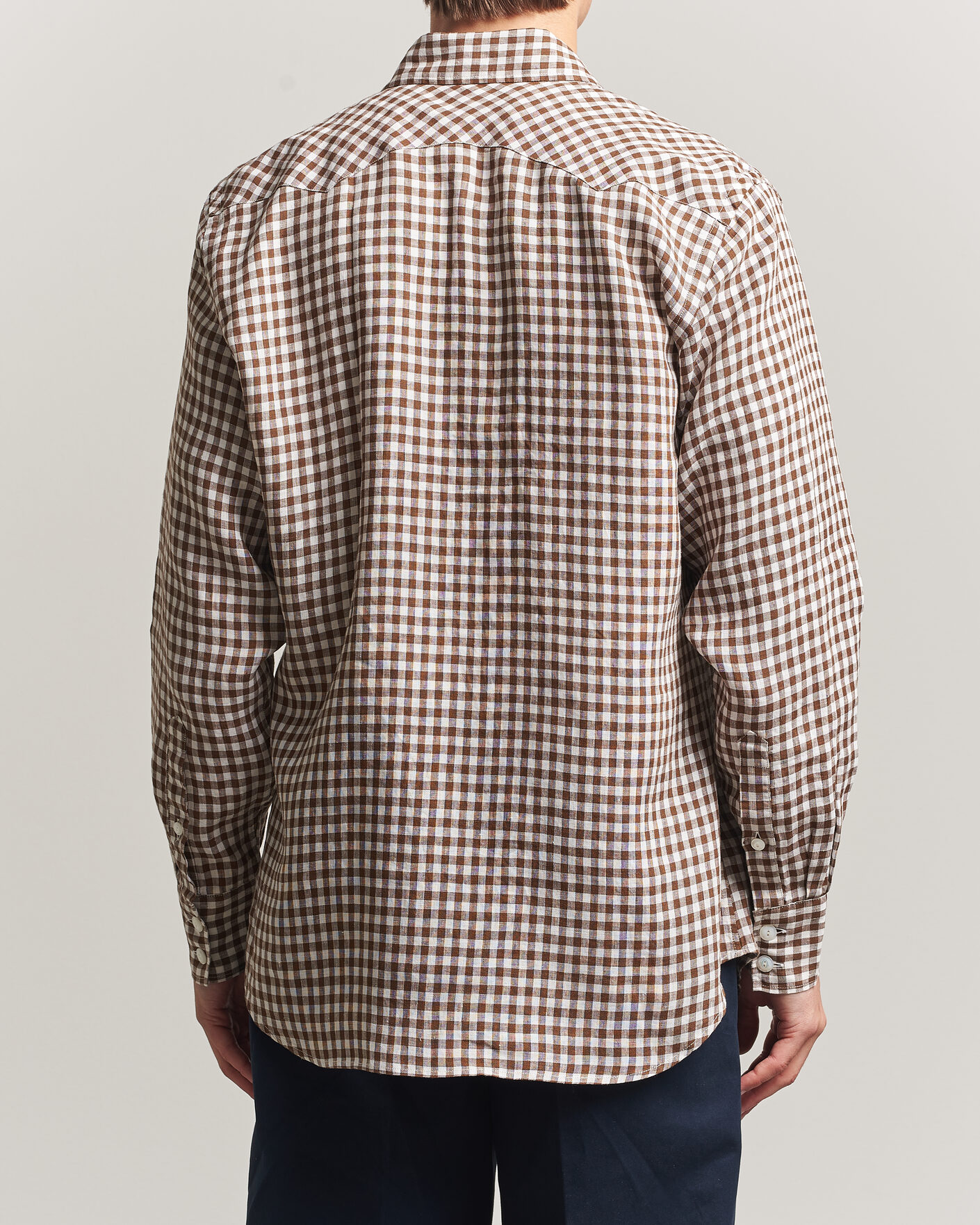 Heren | Overhemden | Drake's | Linen Gingham Western Shirt Brown/White