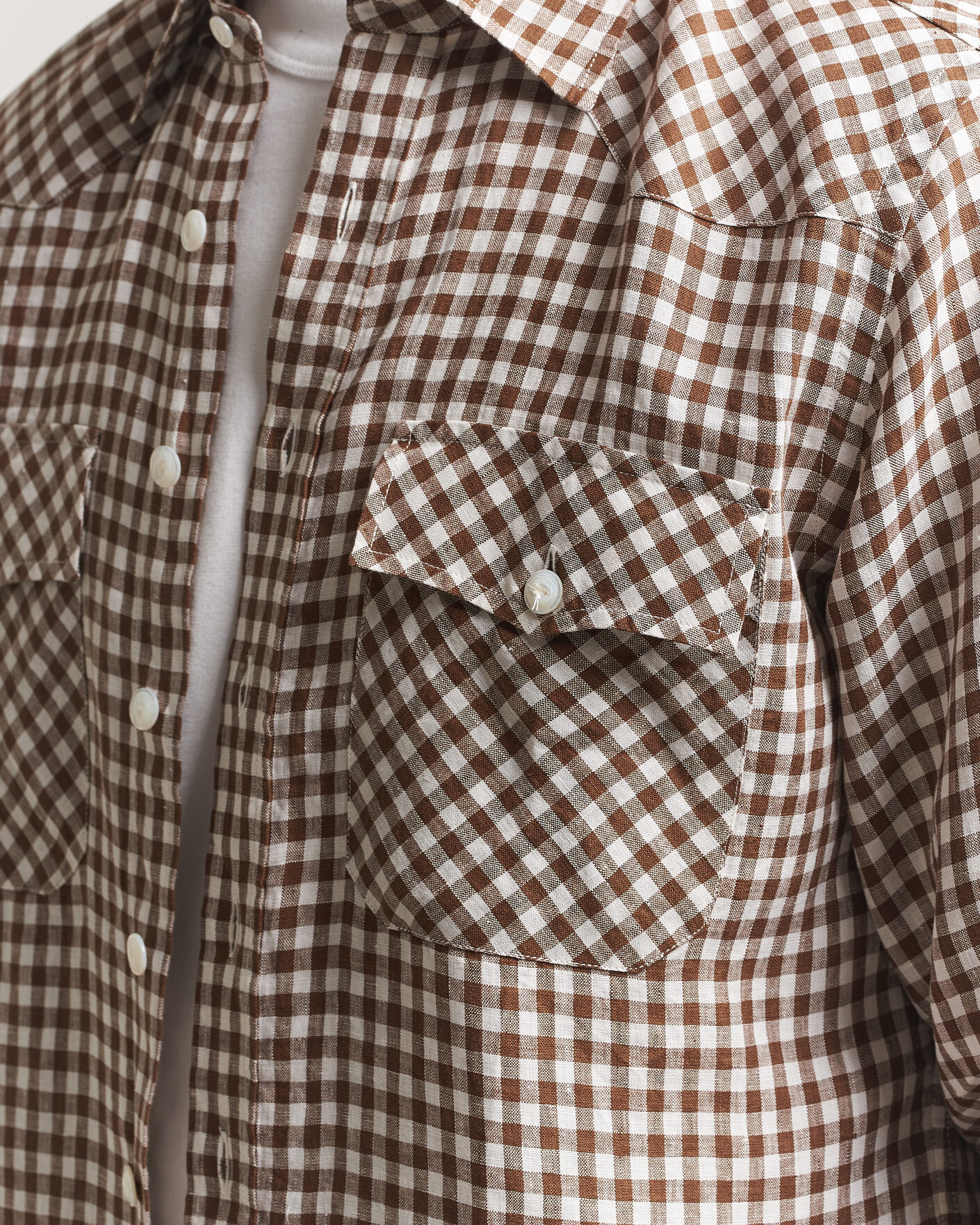 Heren | Overhemden | Drake's | Linen Gingham Western Shirt Brown/White
