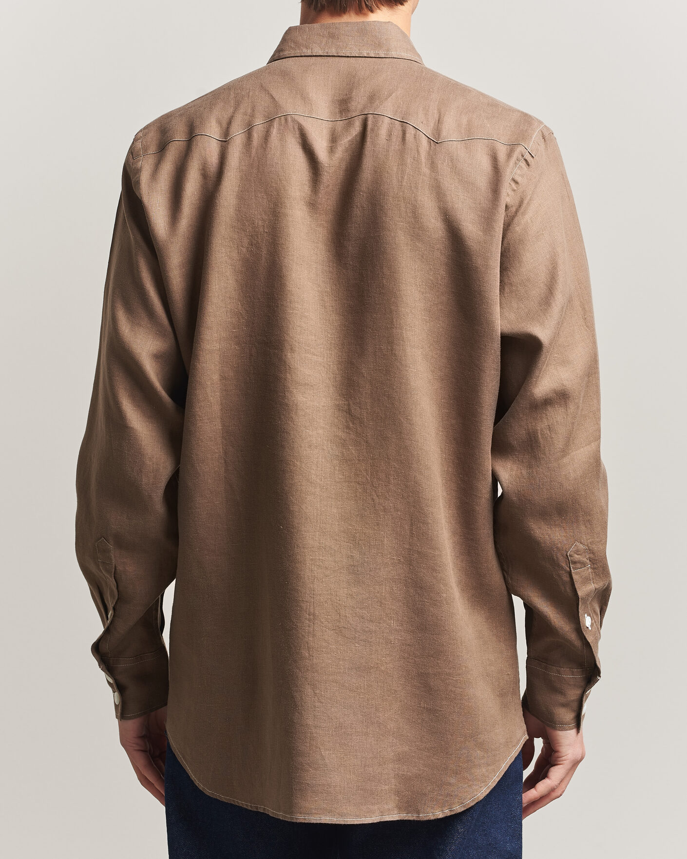 Heren | Overhemden | Drake's | Solid Linen Western Shirt Brown