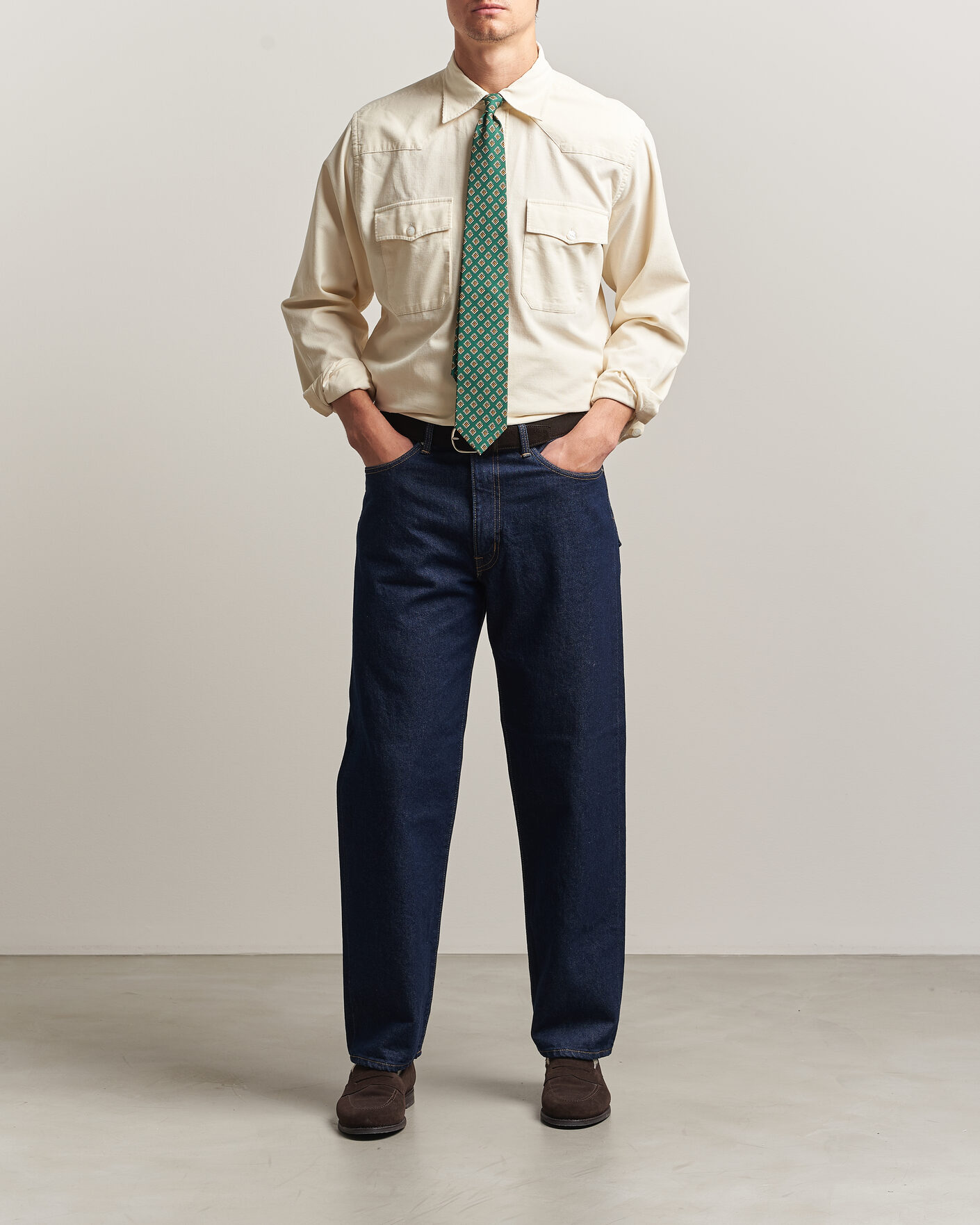 Heren | Overhemden | Drake's | Needlecord Western Shirt White