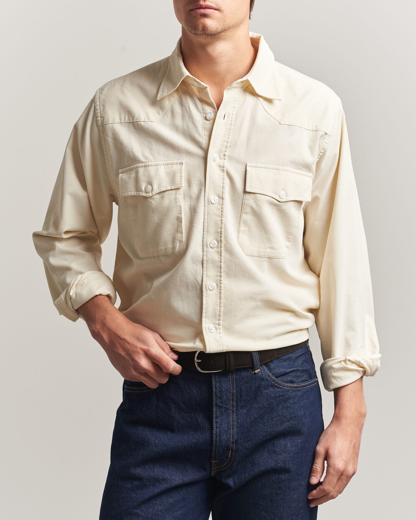 Heren | Overhemden | Drake's | Needlecord Western Shirt White