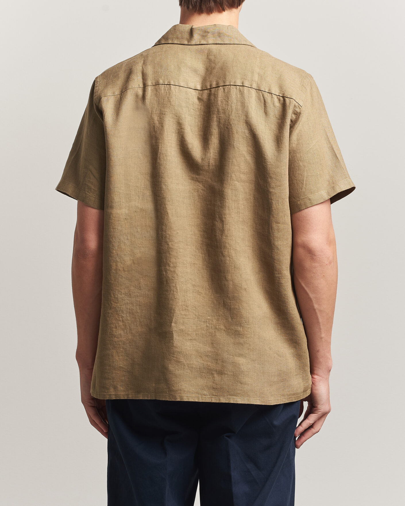 Heren | Overhemden | Drake's | Military Short Sleeve Camp Collar Shirt Khaki