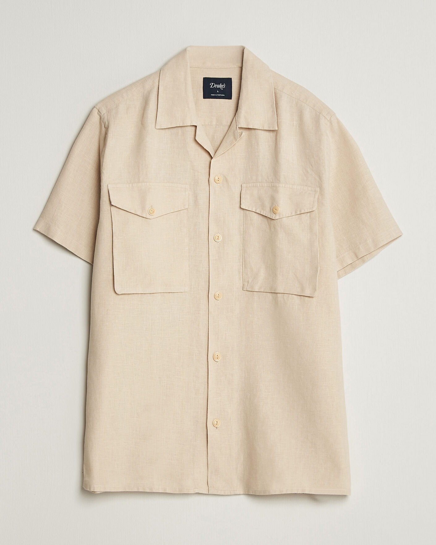 Heren | Overhemden | Drake's | Military Short Sleeve Camp Collar Shirt Ecru