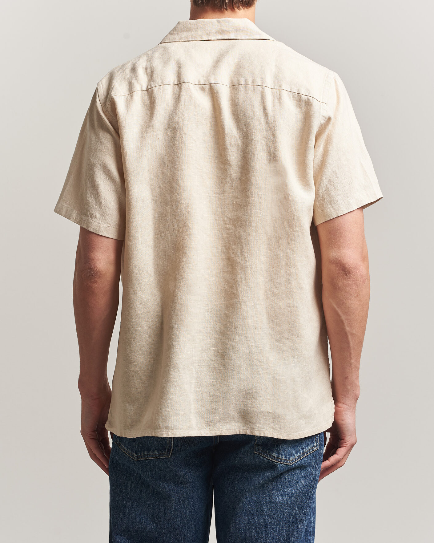 Heren | Overhemden | Drake's | Military Short Sleeve Camp Collar Shirt Ecru