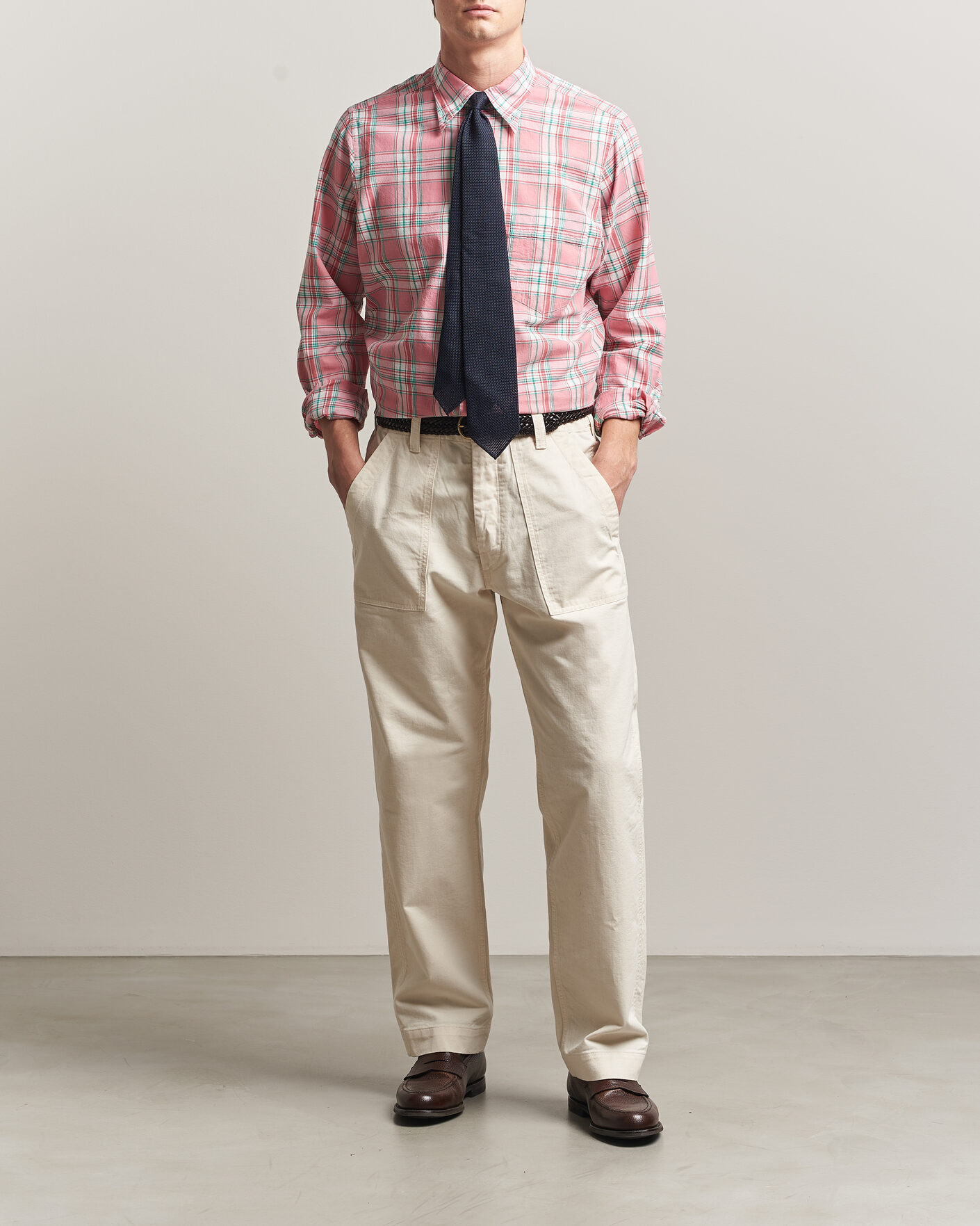Heren | Overhemden | Drake's | Madrass Checked Button Down Shirt Pink