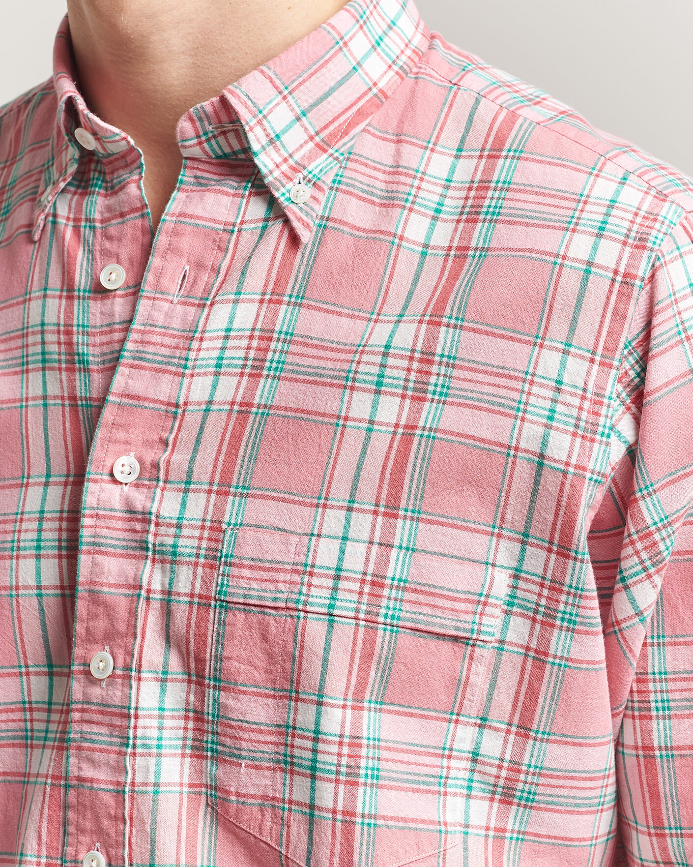 Heren | Overhemden | Drake's | Madrass Checked Button Down Shirt Pink