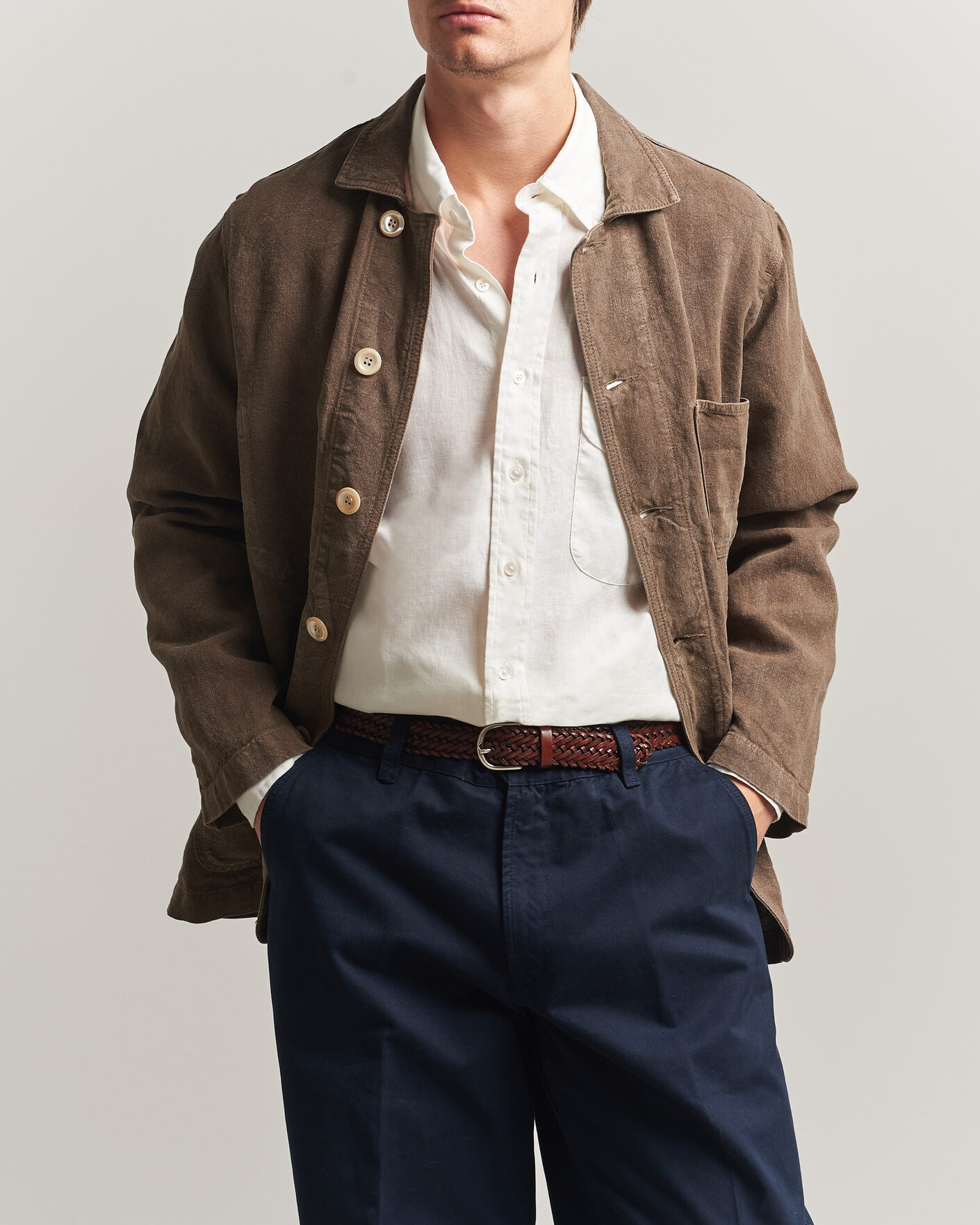 Heren | Jassen | Drake's | Heavy Linen Chore Jacket Brown