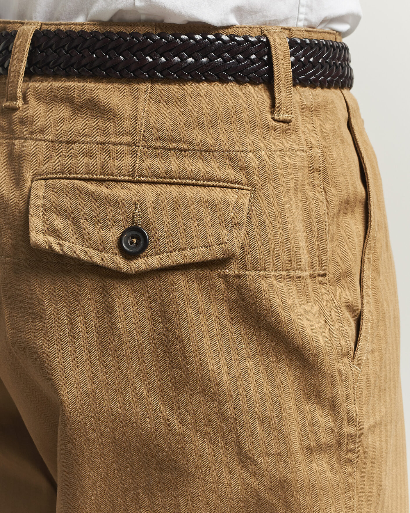 Heren | Broeken | Drake's | Herringbone Wide Leg Chino Khaki