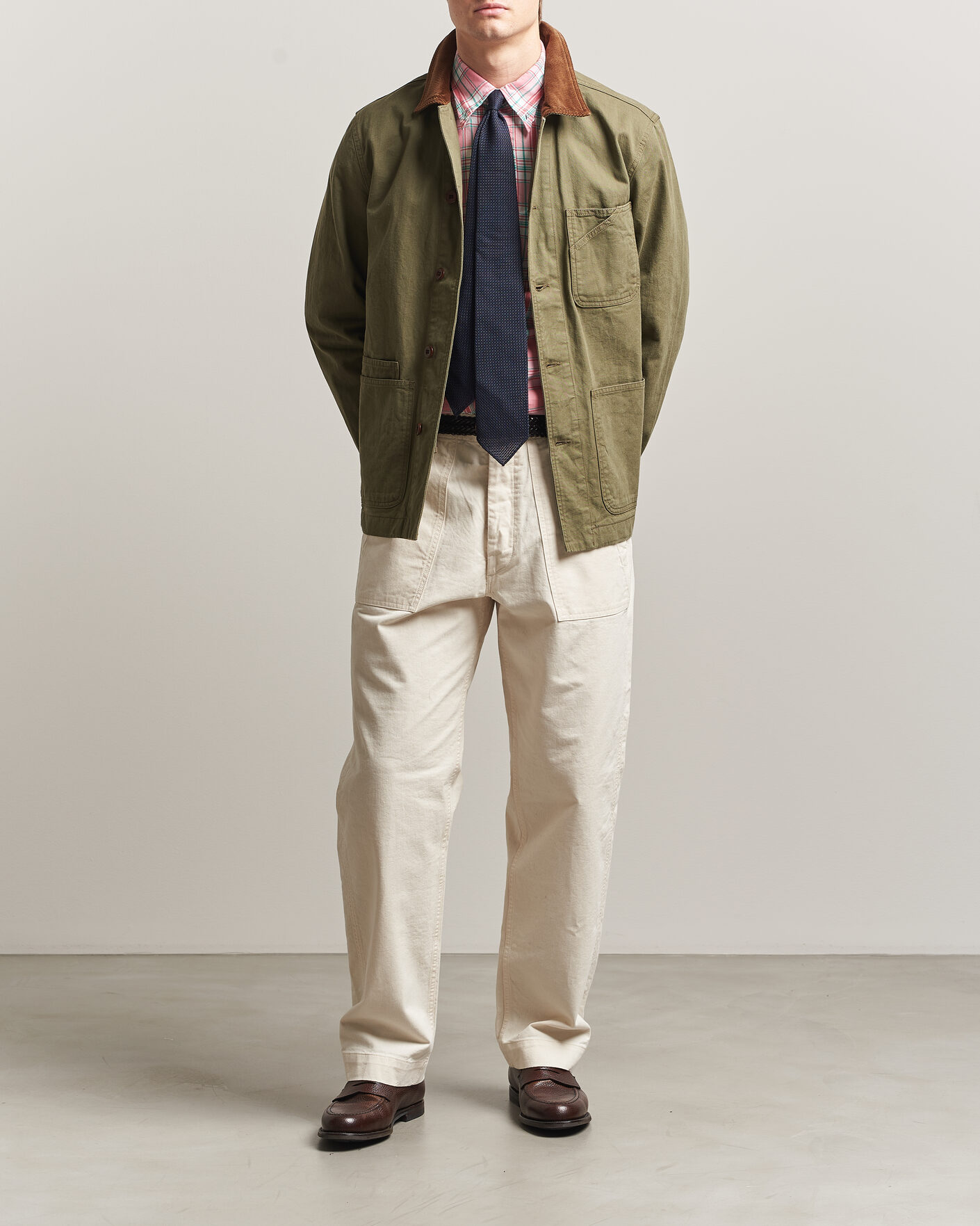 Heren | Broeken | Drake's | Twill Fatigue Trousers Ecru