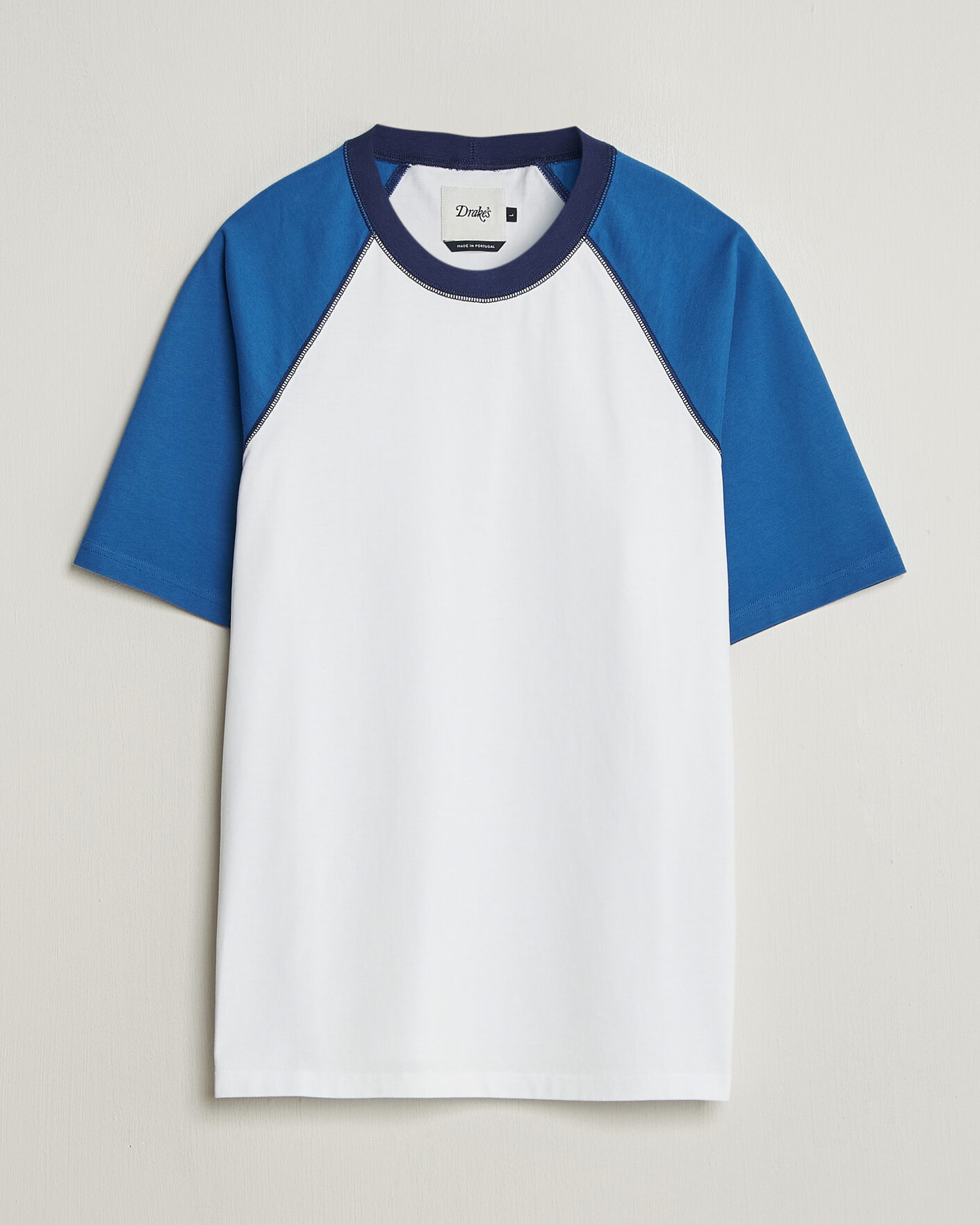 Heren | T-shirts | Drake's | Two Tone Raglan T-Shirt White/Blue