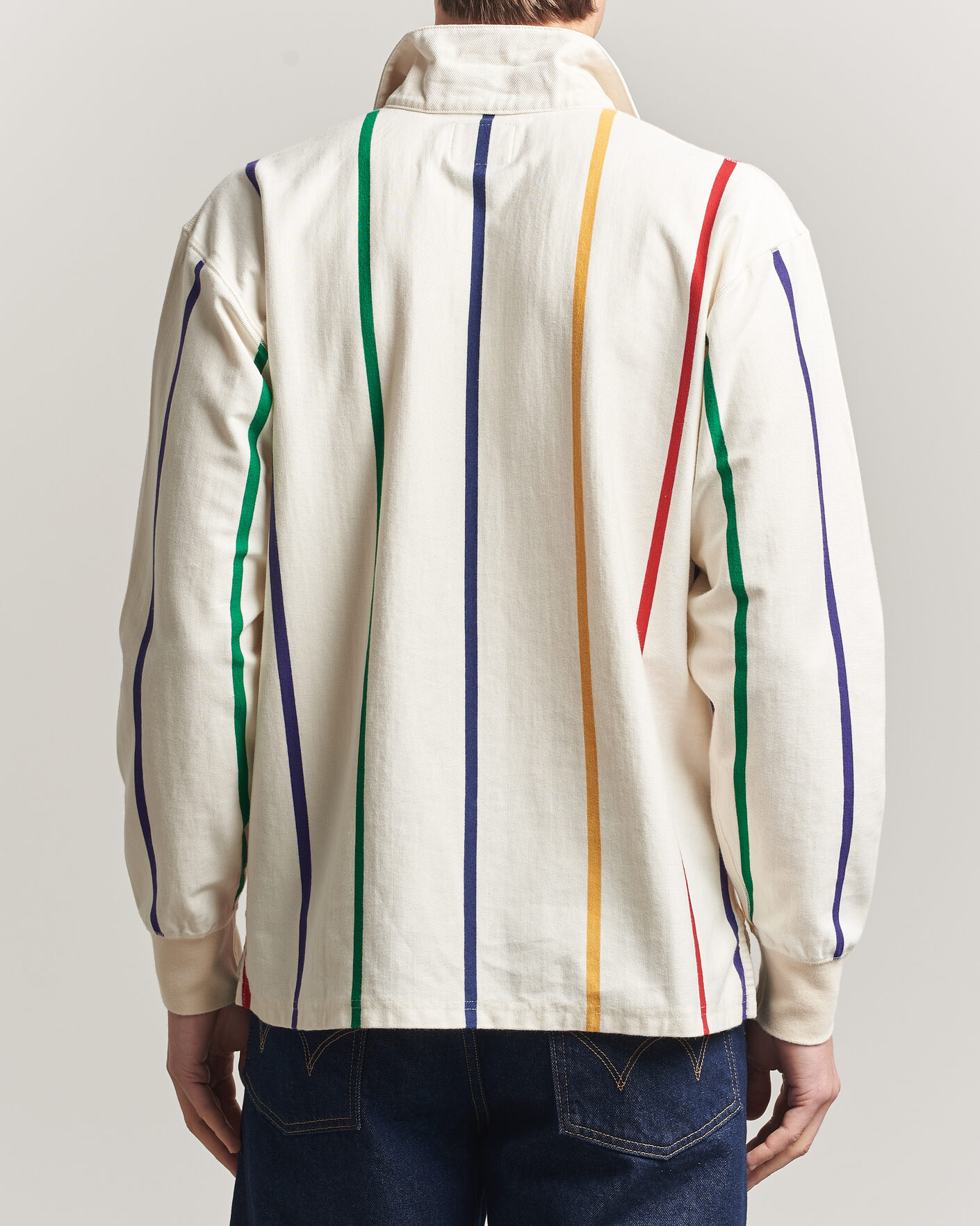 Heren | Truien | Drake's | Colourful Vertical Stripe Rugby White