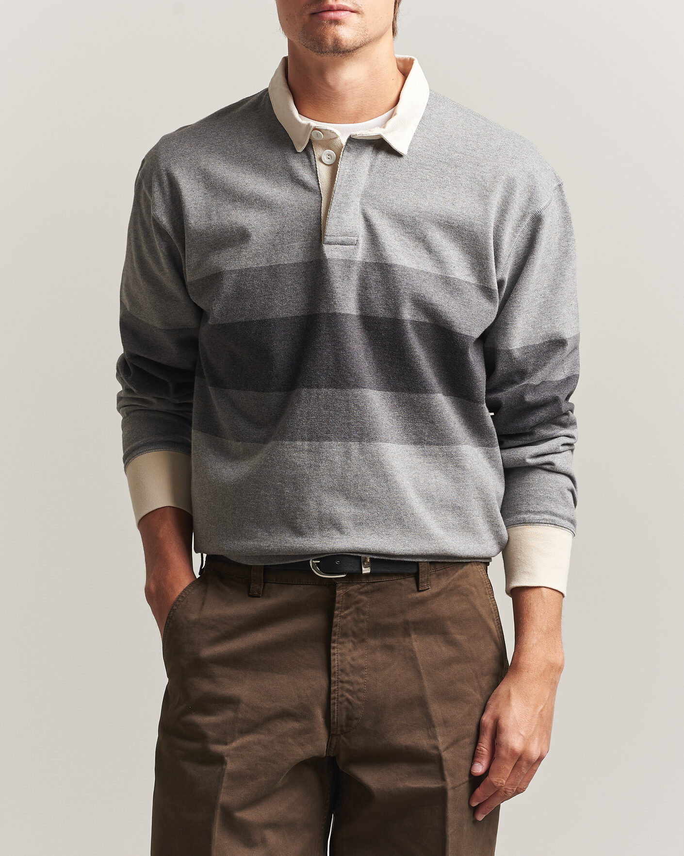 Heren | Truien | Drake's | Melange Stripe Rugby Grey