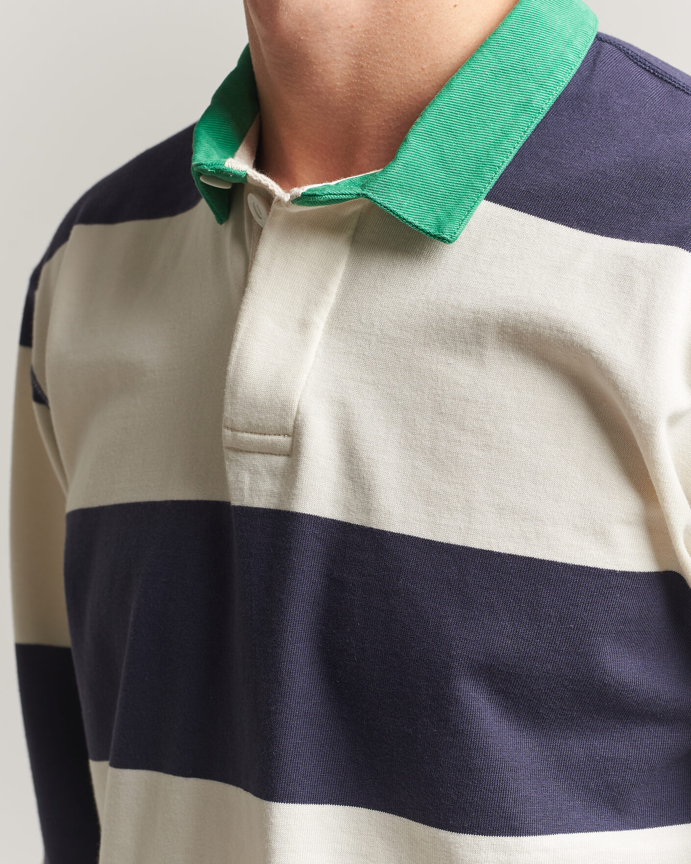 Heren | Truien | Drake's | Dual Block Stripe Rugby Whie/Navy