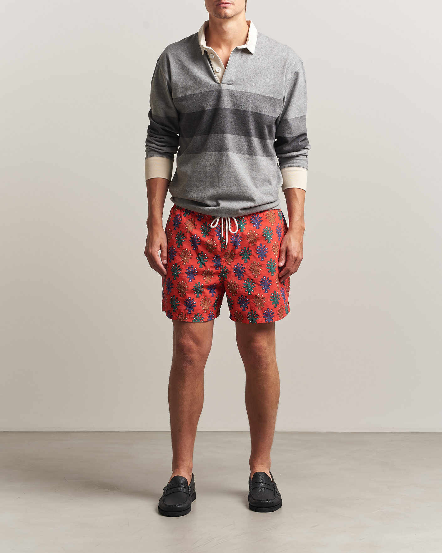 Heren | Zwembroek | Drake's | Trees Drawstring Swimshorts Tomato