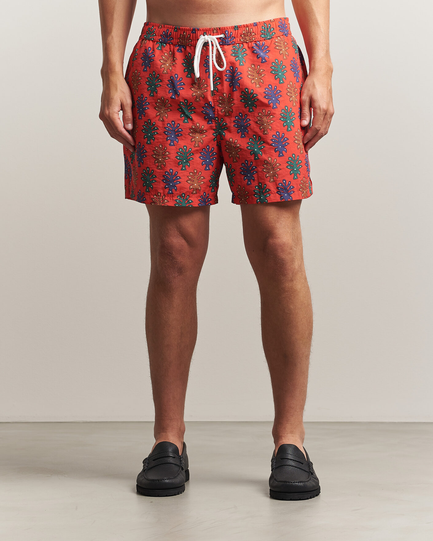Heren | Zwembroek | Drake's | Trees Drawstring Swimshorts Tomato