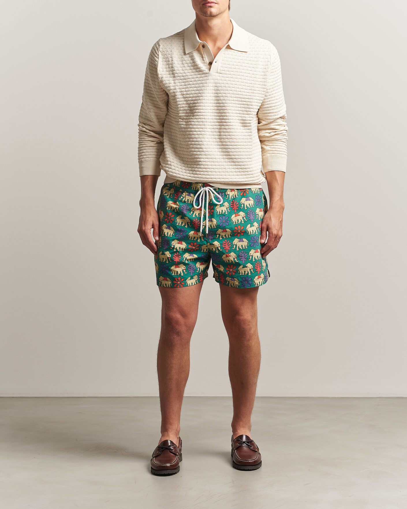Heren | Zwembroek | Drake's | Elephants Drawstring Swimshorts Green