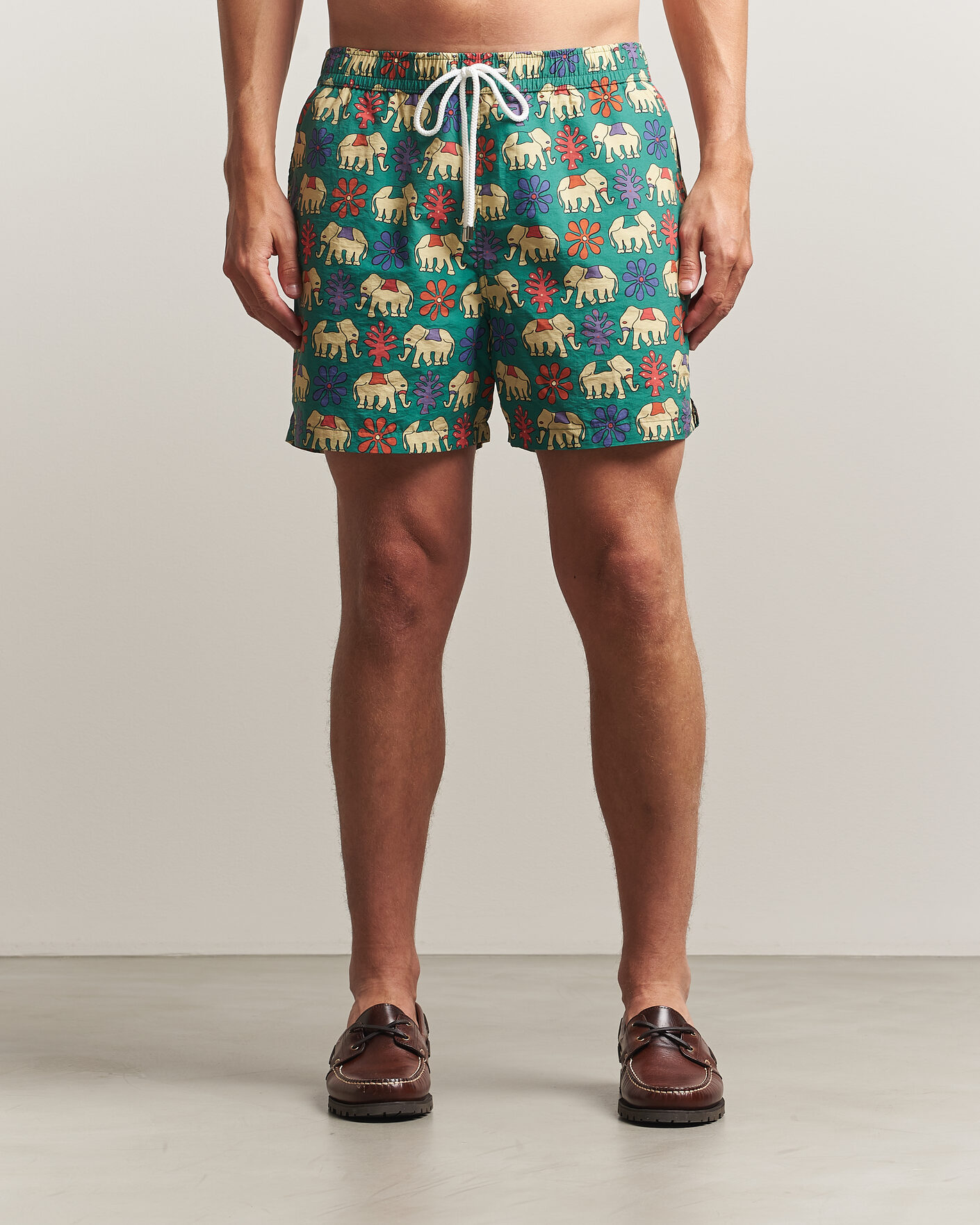 Heren | Zwembroek | Drake's | Elephants Drawstring Swimshorts Green