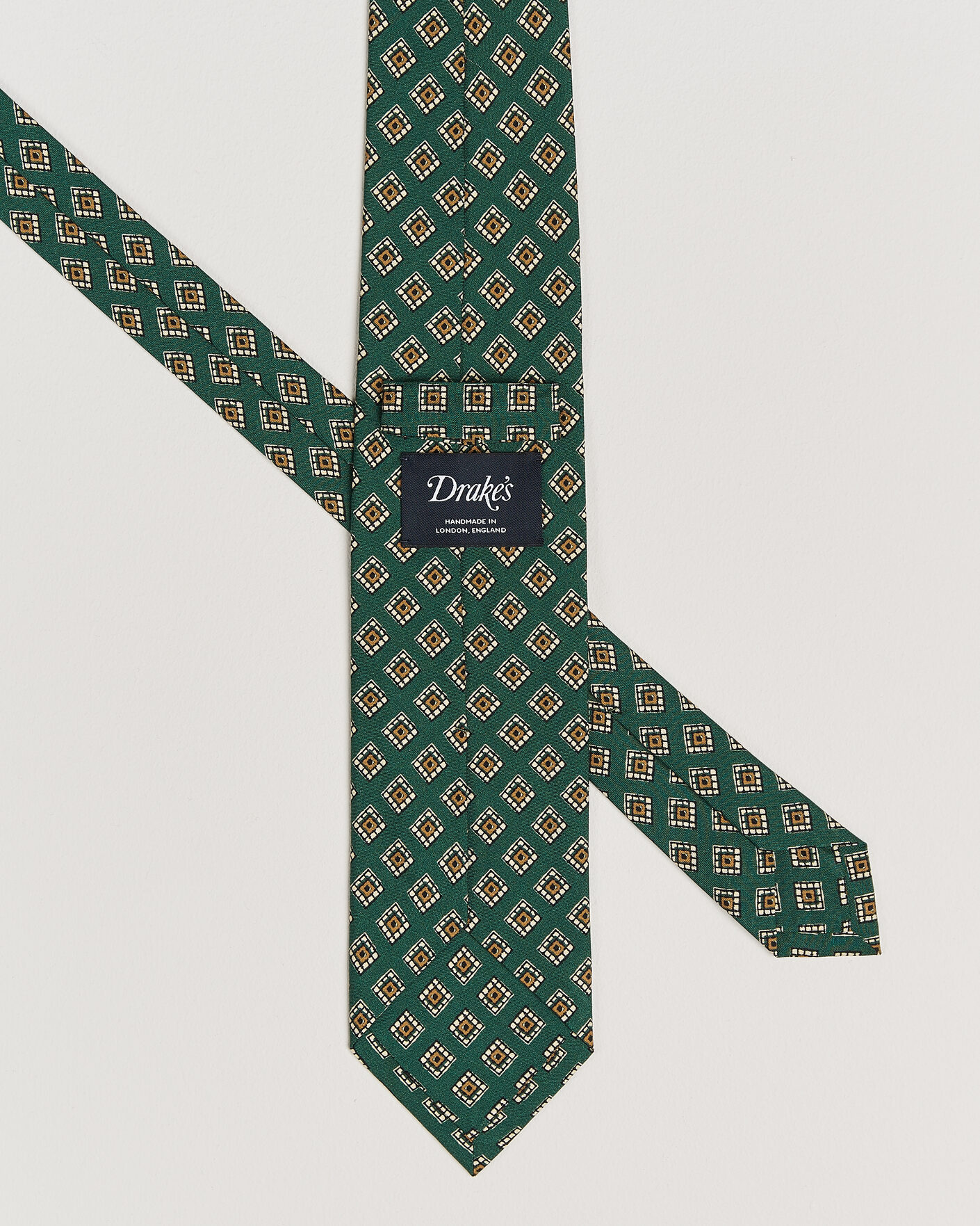 Heren | Stropdassen | Drake's | Tile Medallion Habotai Silk Tie Green