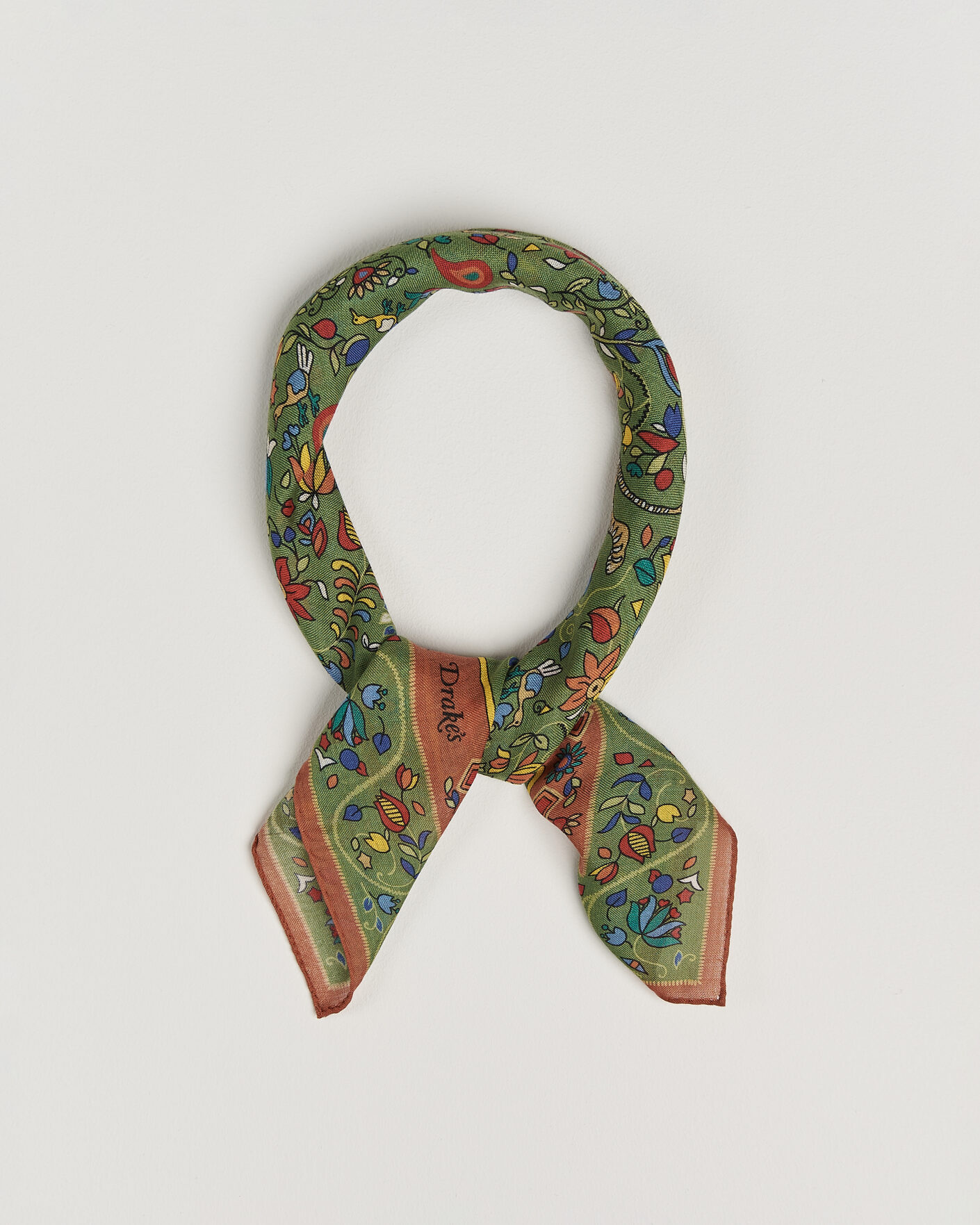 Heren | Sjaals | Drake's | Tiger Garden Wool/Silk Bandana Green