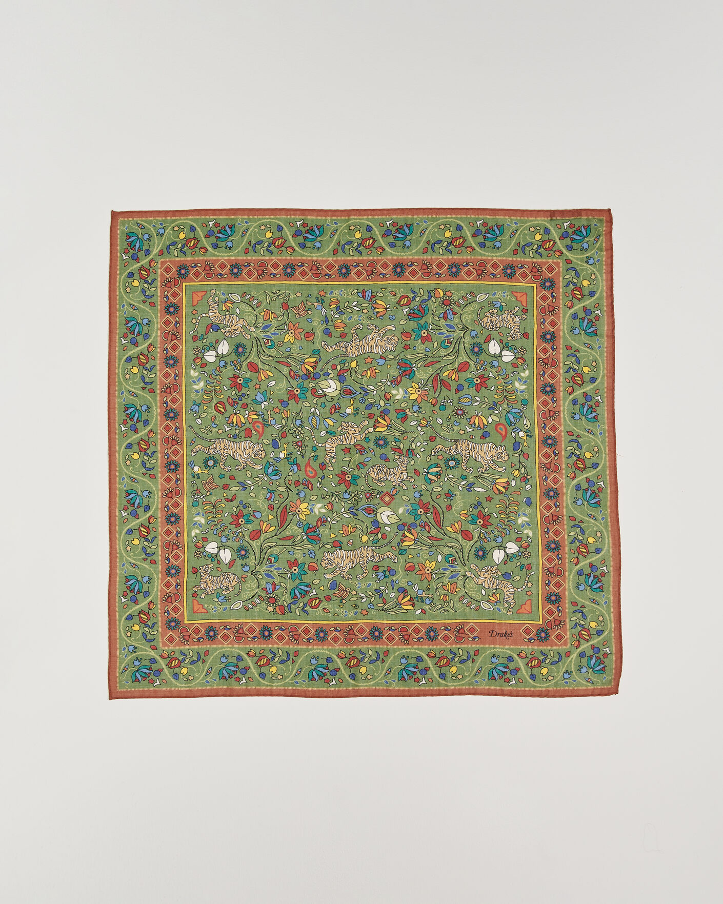 Heren | Sjaals | Drake's | Tiger Garden Wool/Silk Bandana Green