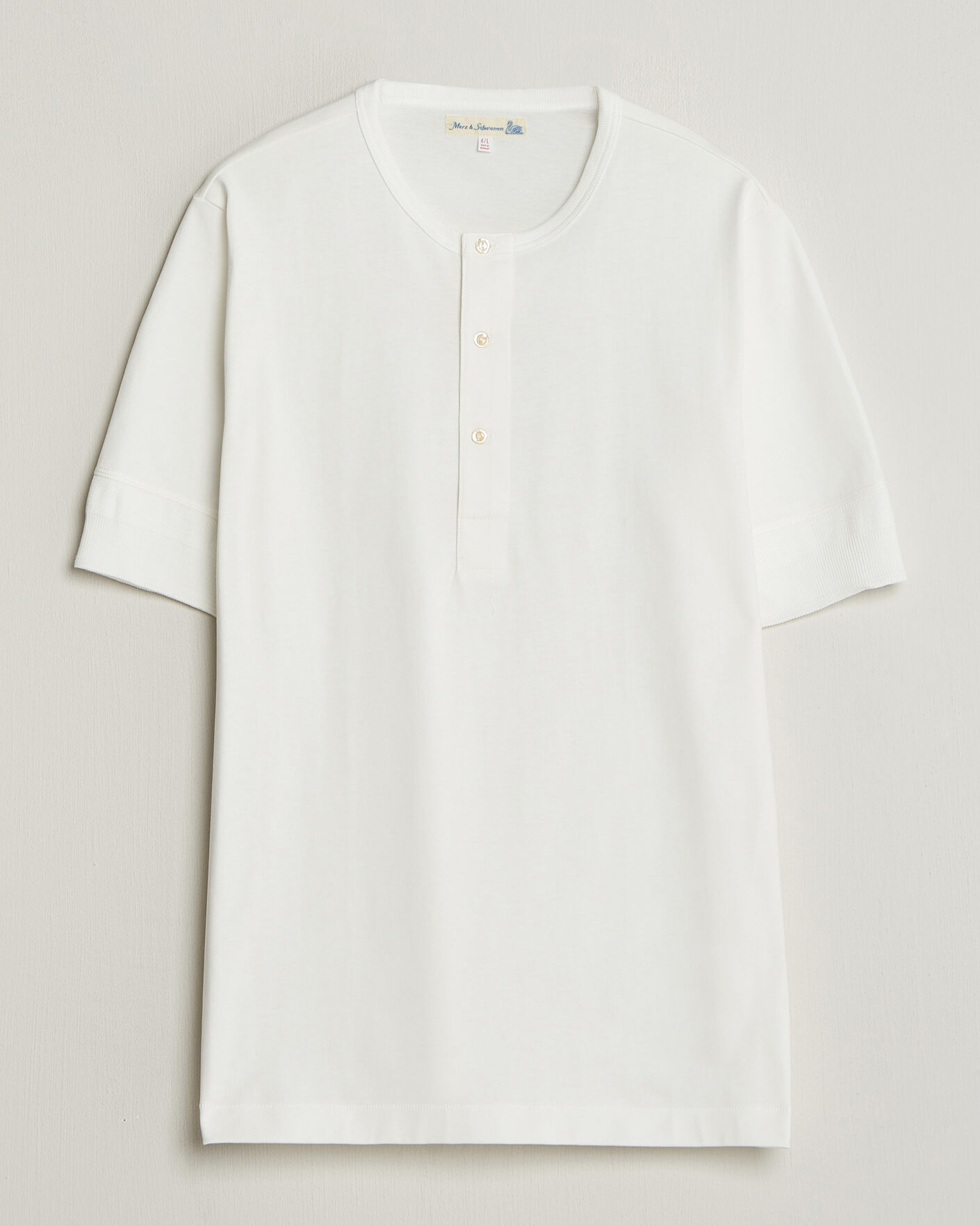 Heren | T-shirts | Merz b. Schwanen | Classic Organic Cotton Short Sleeve Henley White