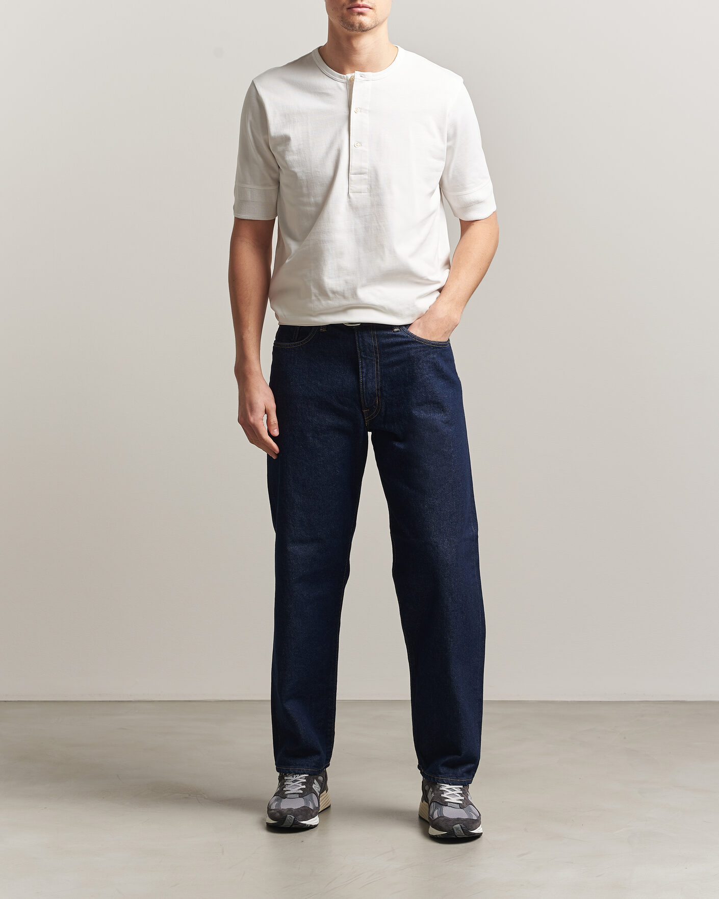 Heren | T-shirts | Merz b. Schwanen | Classic Organic Cotton Short Sleeve Henley White