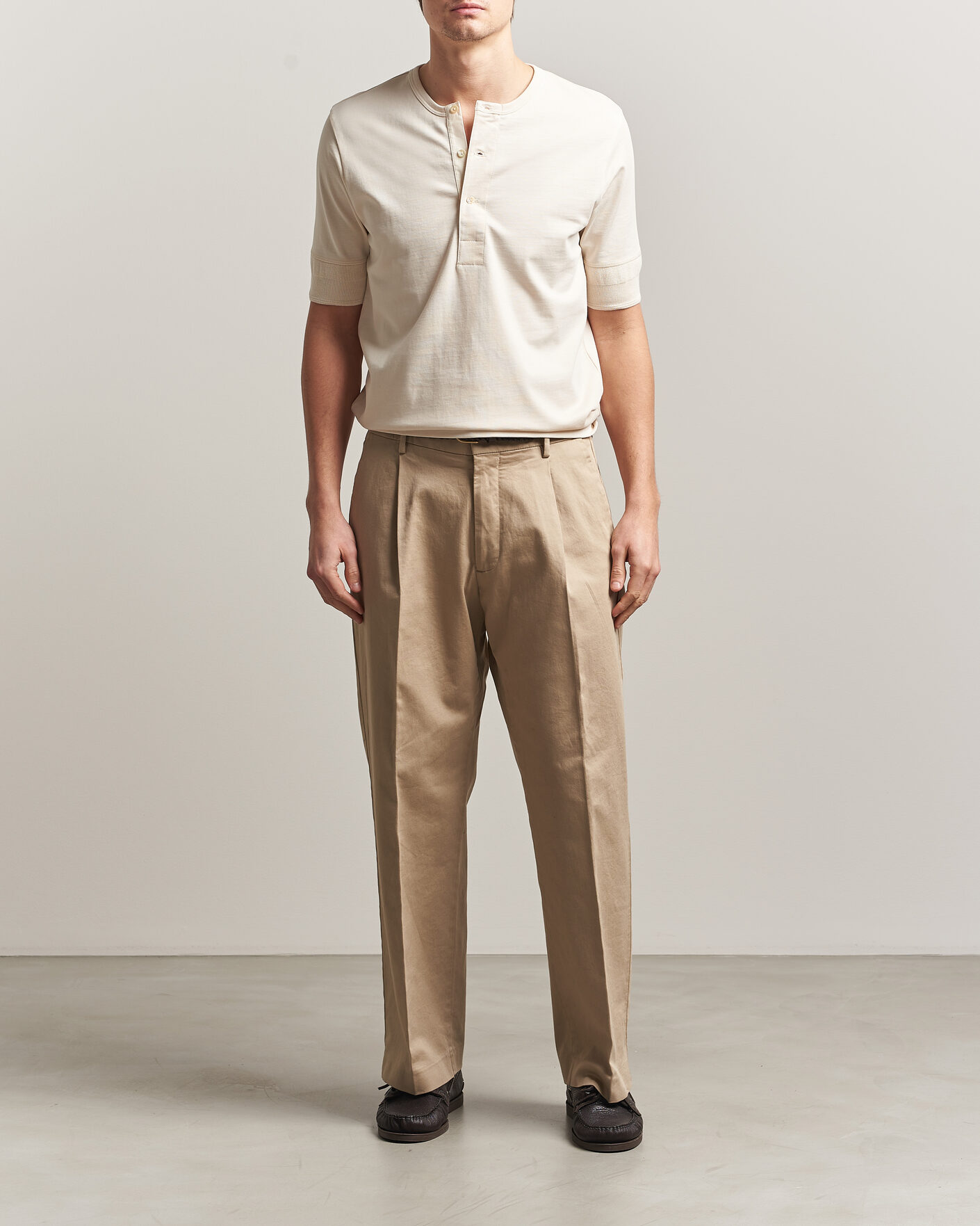 Heren | T-shirts | Merz b. Schwanen | Classic Organic Cotton Short Sleeve Henley Nature