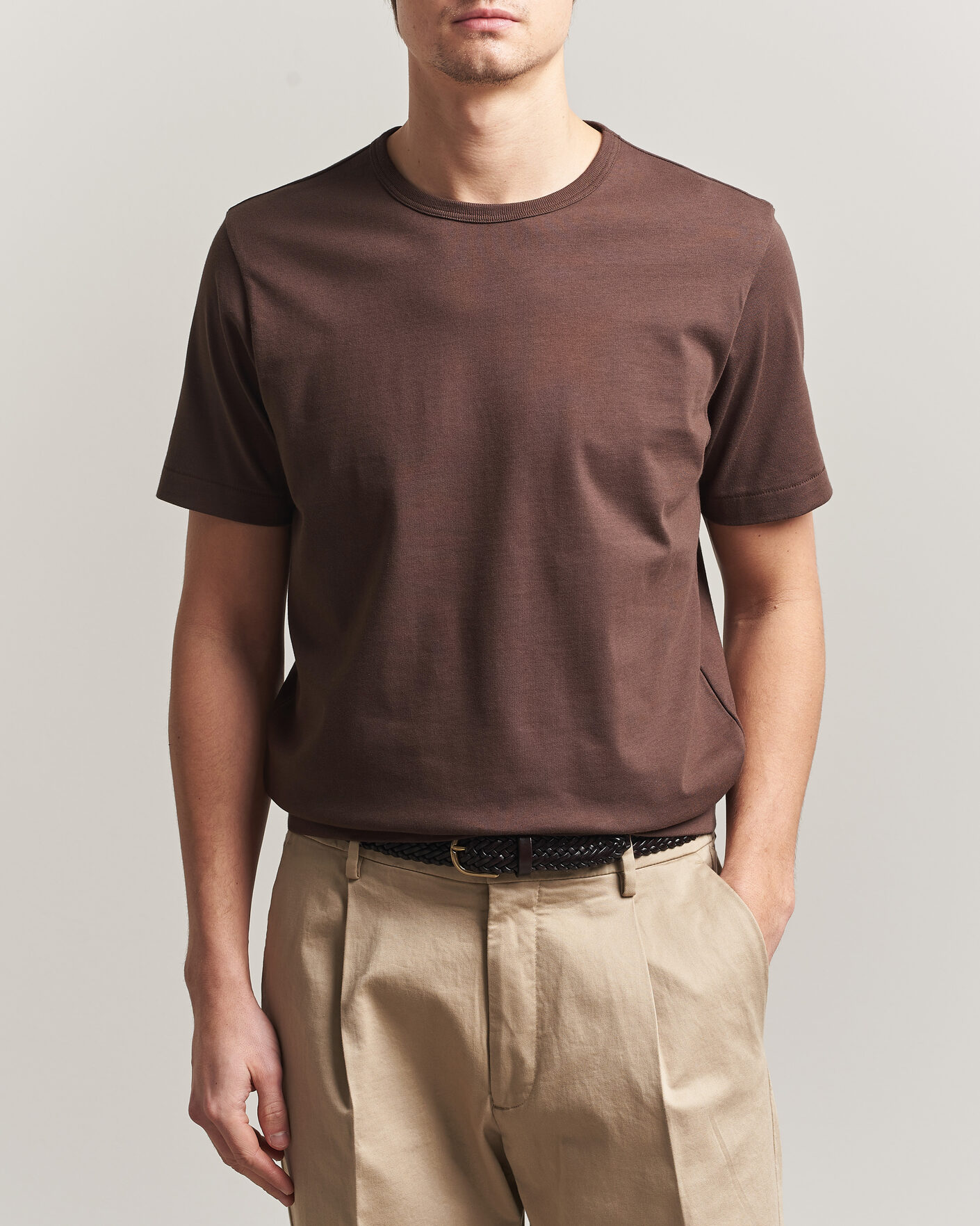 Heren | T-shirts | Merz b. Schwanen | Classic Fit Sturdy Loopwheeled T-Shirt Chocolate
