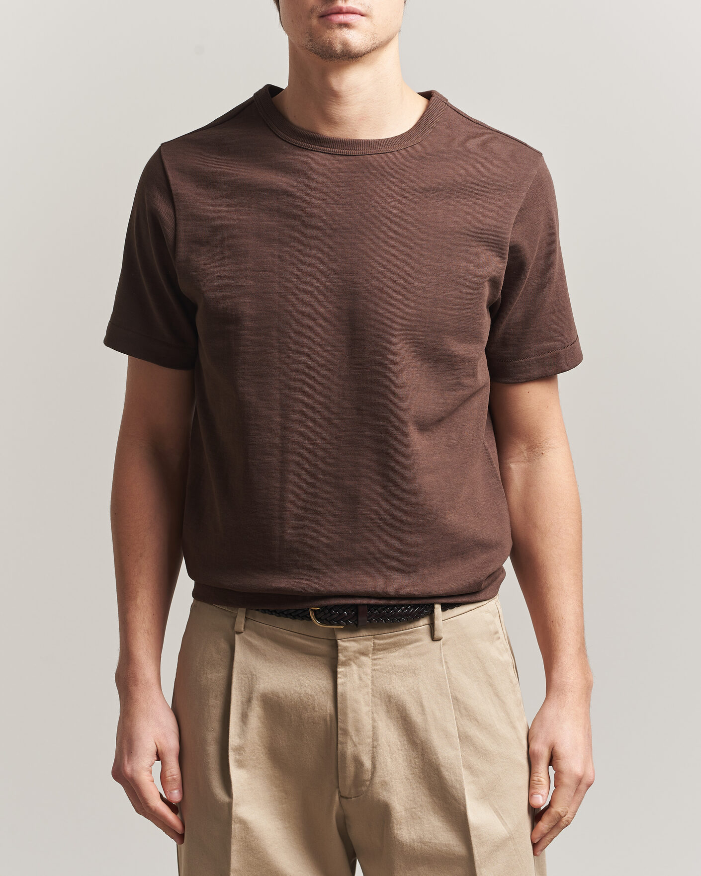 Heren | T-shirts | Merz b. Schwanen | Relaxed Fit Loopwheeled Heavy T-Shirt Chocolate