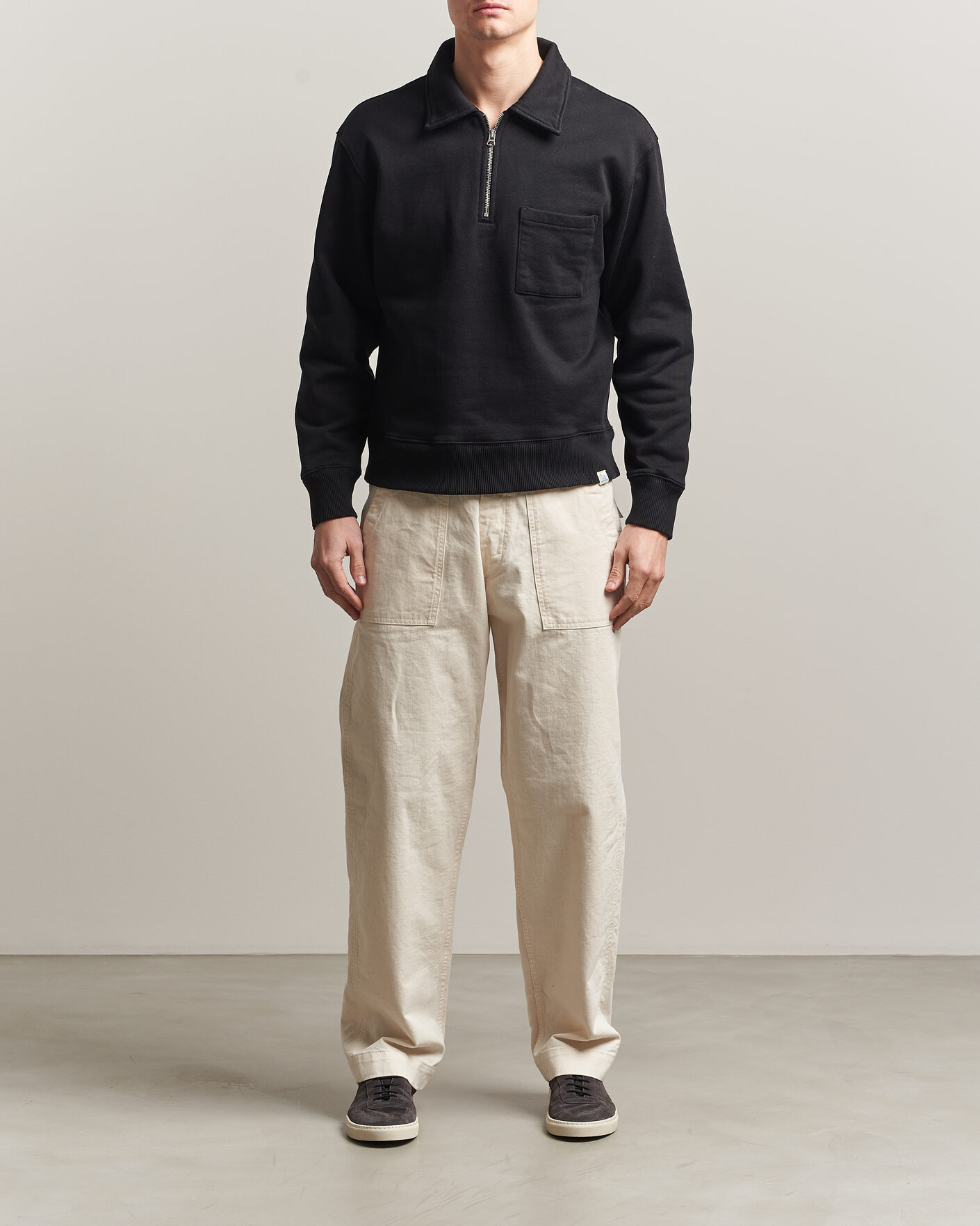 Heren | Truien | Merz b. Schwanen | Classic Fit Authentic Fleece Half Zip Black