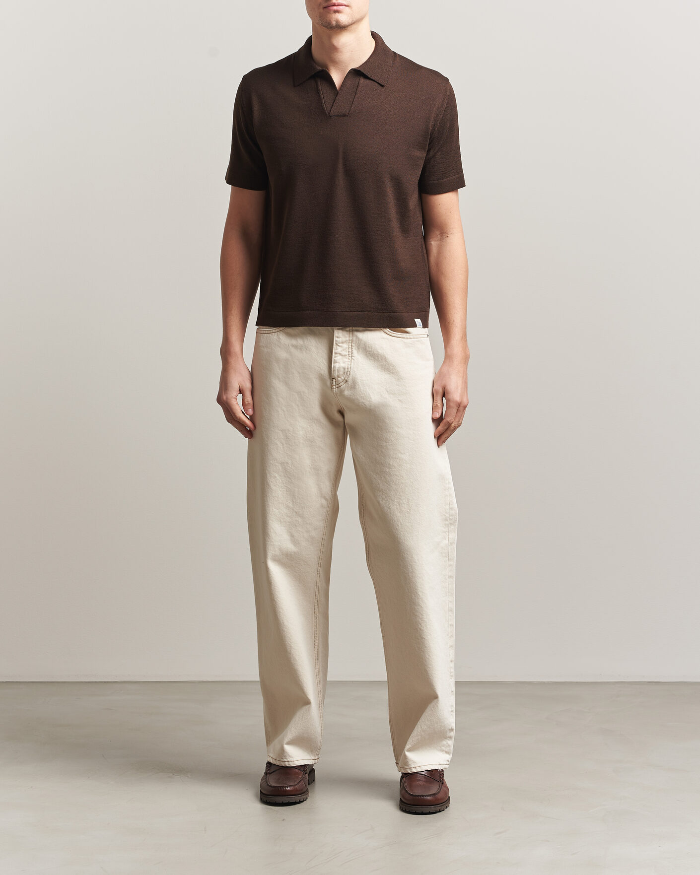 Heren | Polo's | Merz b. Schwanen | Relaxed Fit Merino Knitted Polo Coffee