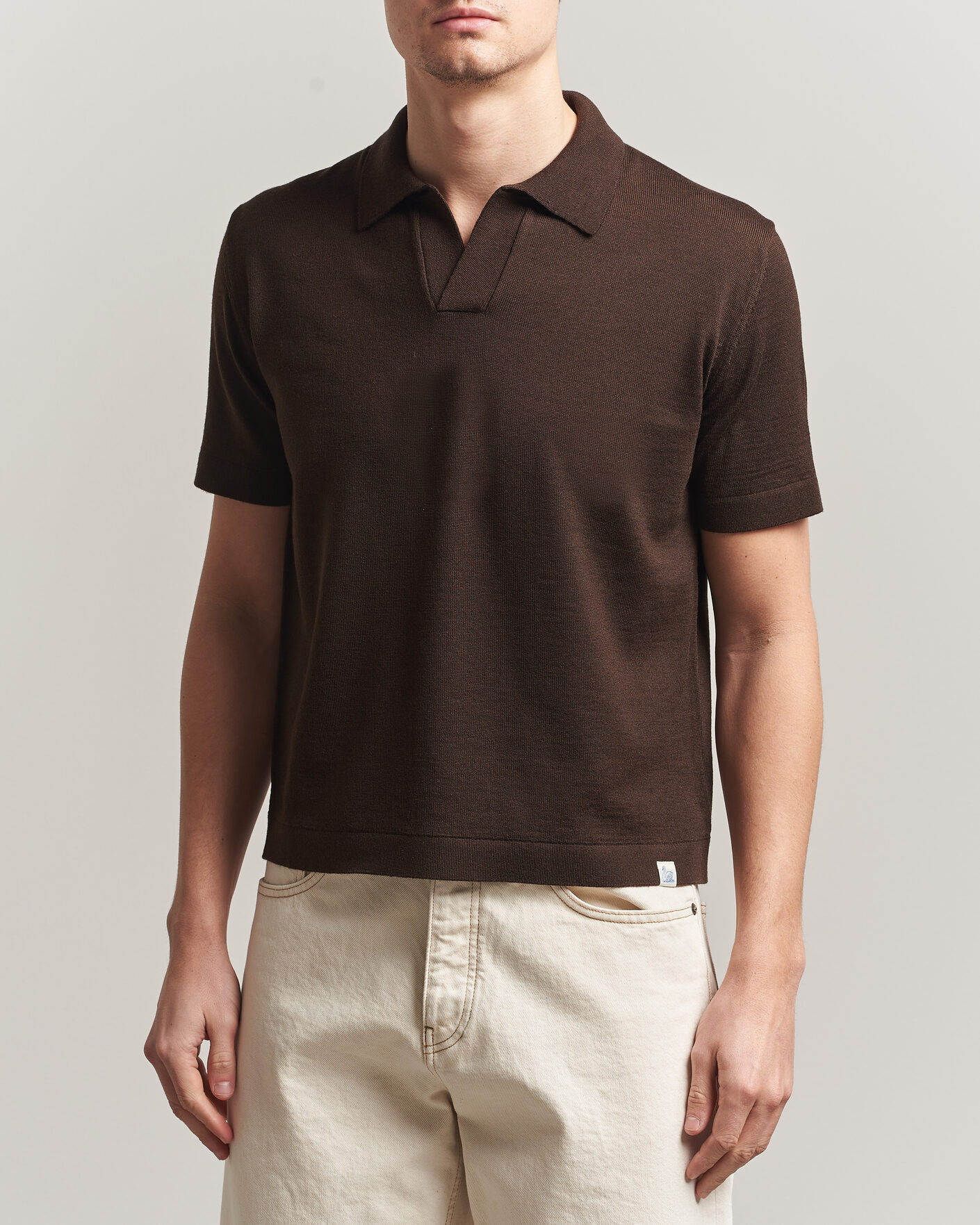 Heren | Polo's | Merz b. Schwanen | Relaxed Fit Merino Knitted Polo Coffee