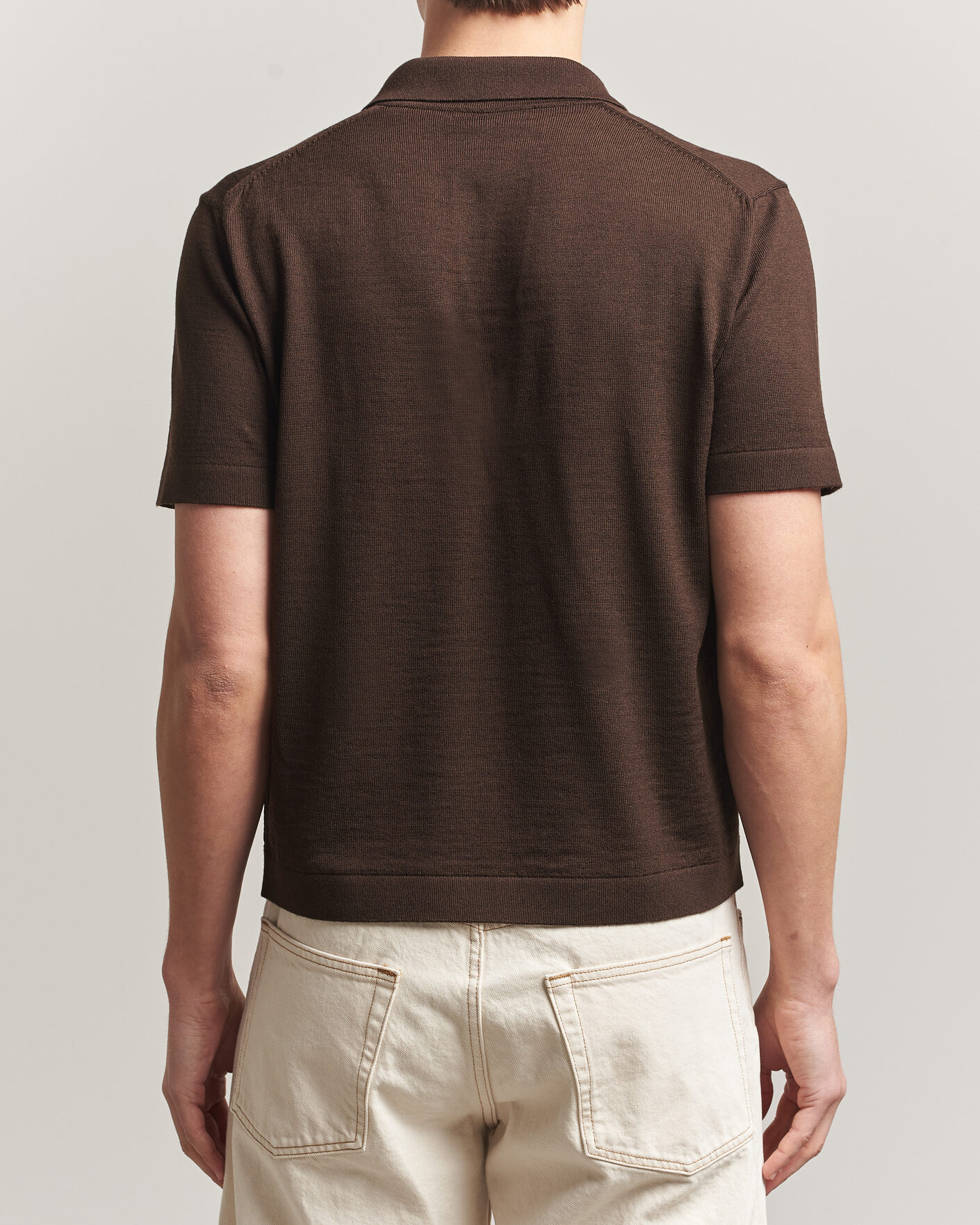 Heren | Polo's | Merz b. Schwanen | Relaxed Fit Merino Knitted Polo Coffee