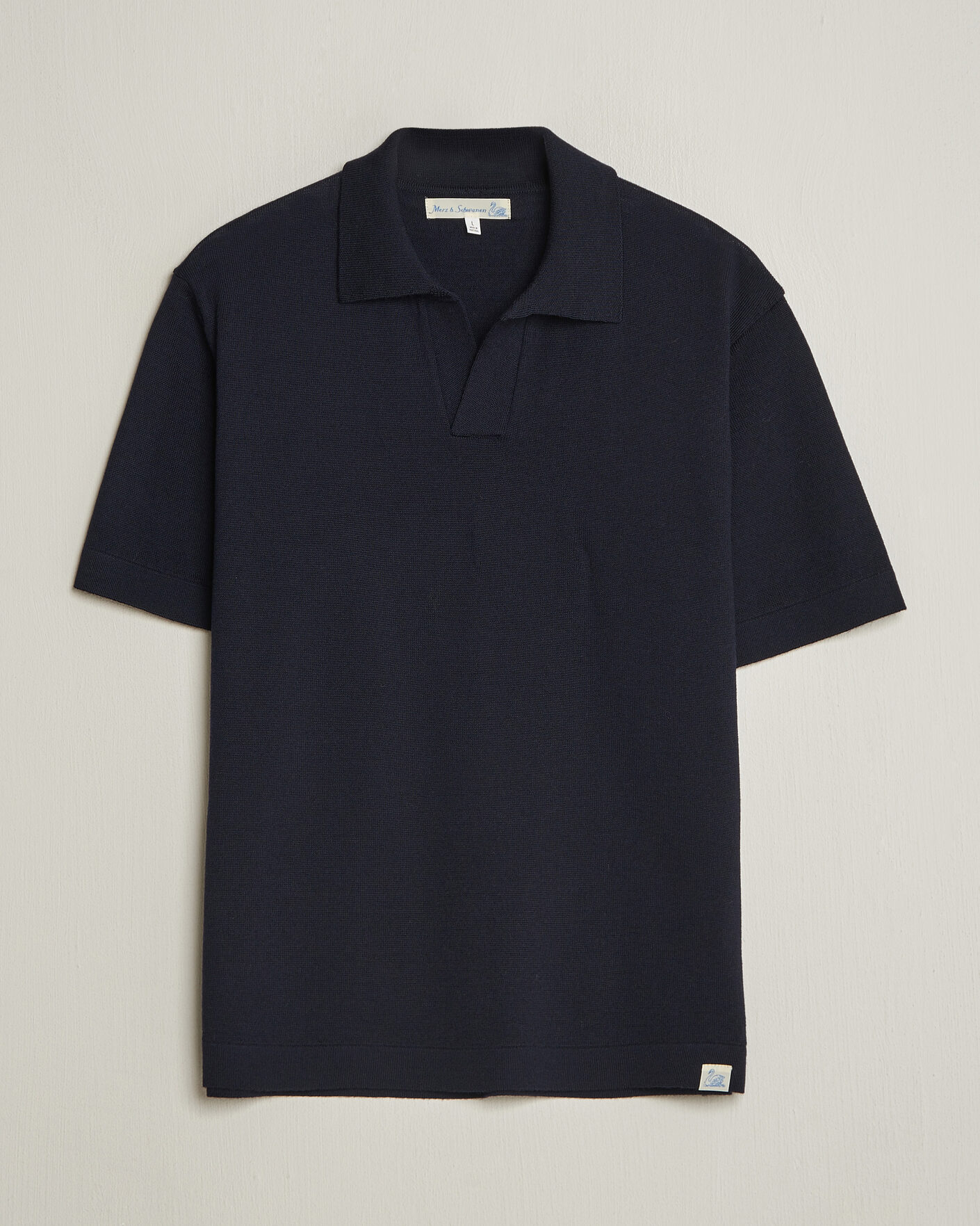 Heren | Polo's | Merz b. Schwanen | Relaxed Fit Merino Knitted Polo Dark Navy
