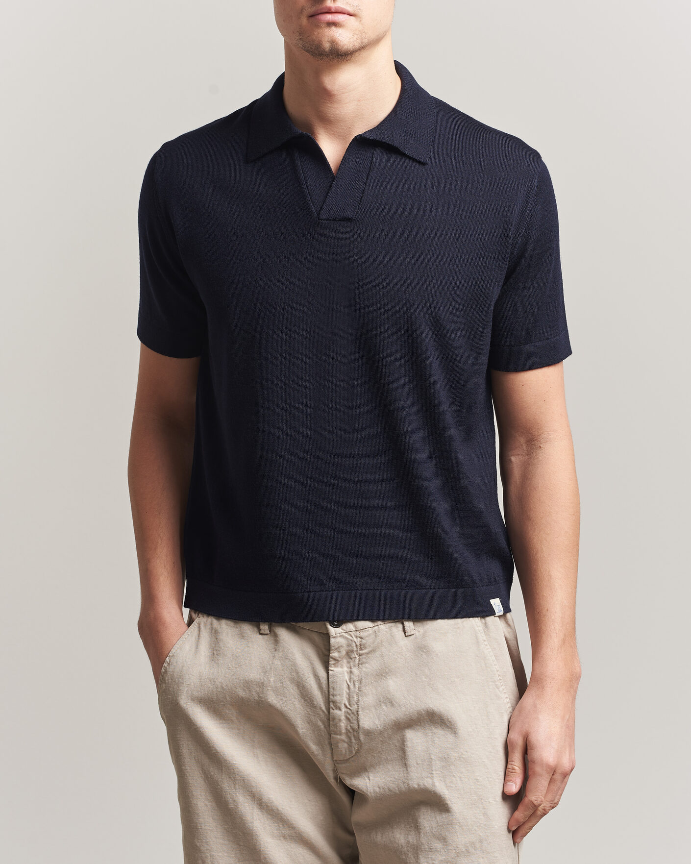 Heren | Polo's | Merz b. Schwanen | Relaxed Fit Merino Knitted Polo Dark Navy