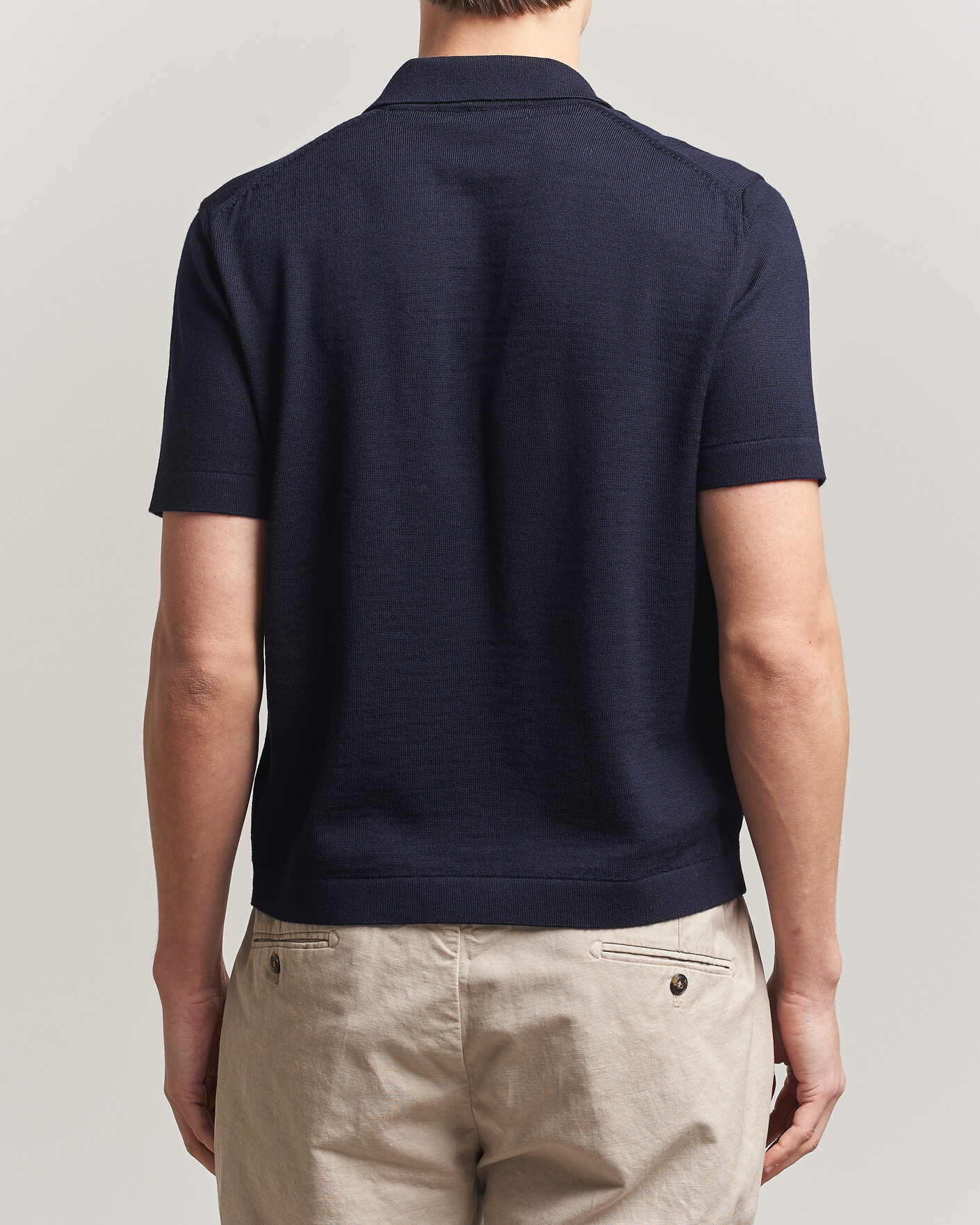 Heren | Polo's | Merz b. Schwanen | Relaxed Fit Merino Knitted Polo Dark Navy