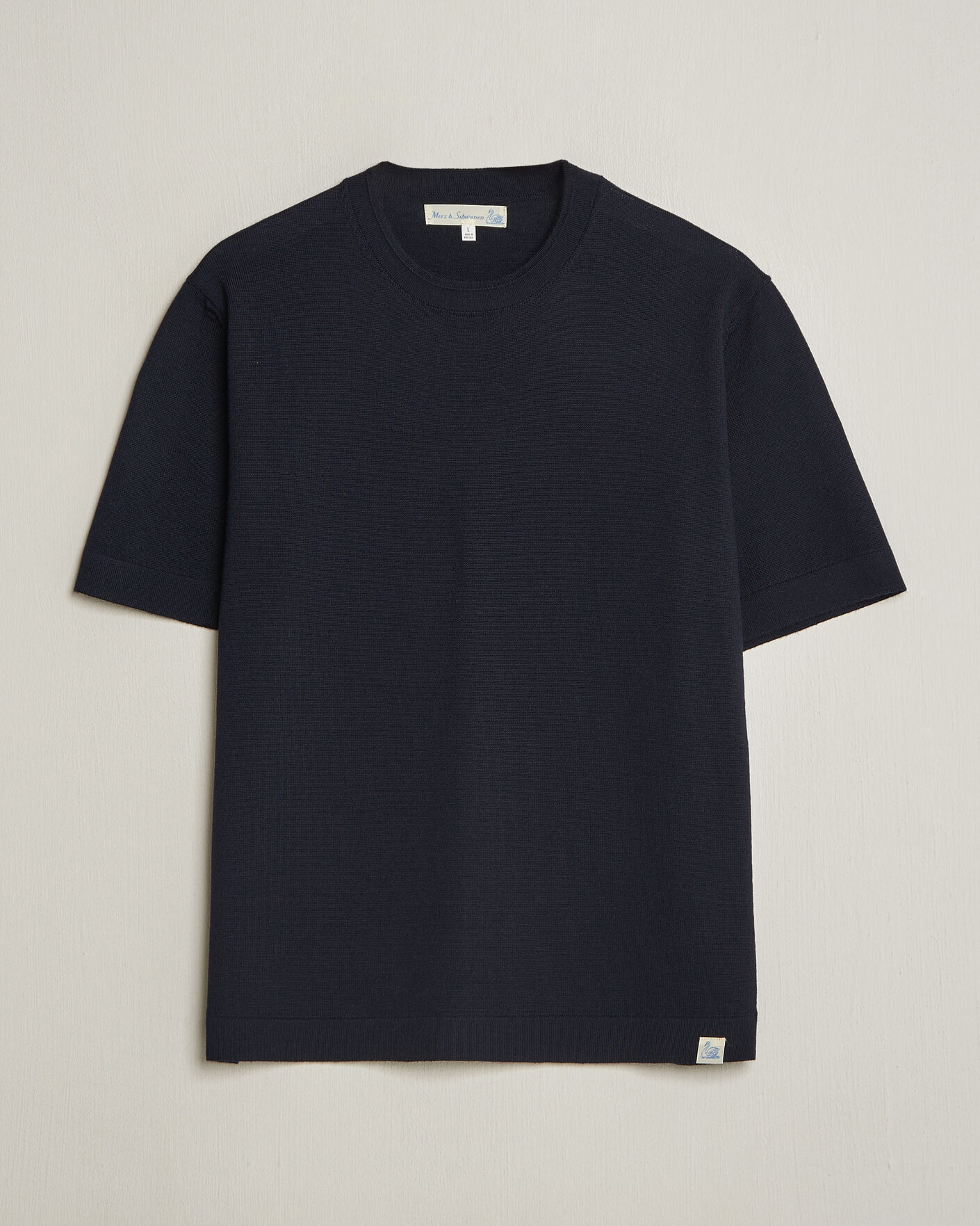 Heren | T-shirts | Merz b. Schwanen | Relaxed Fit Merino Knitted T-Shirt Dark Navy