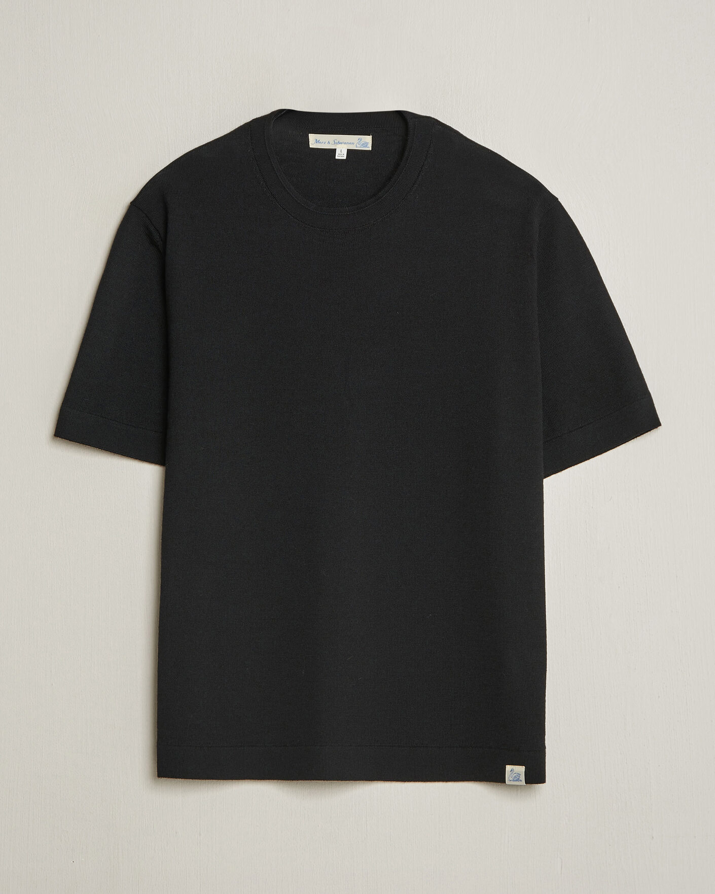Heren | T-shirts | Merz b. Schwanen | Relaxed Fit Merino Knitted T-Shirt Black