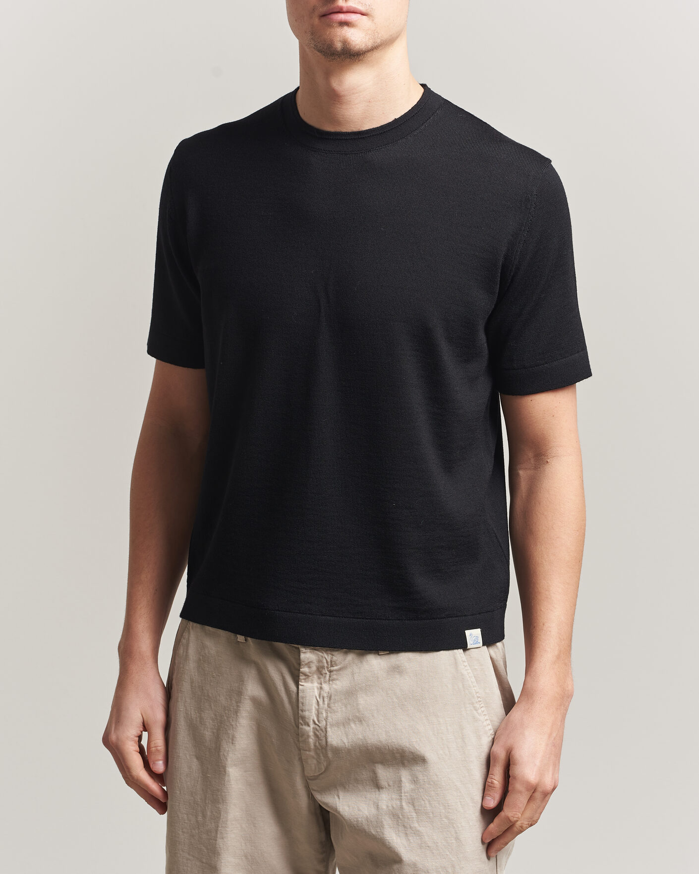 Heren | T-shirts | Merz b. Schwanen | Relaxed Fit Merino Knitted T-Shirt Black