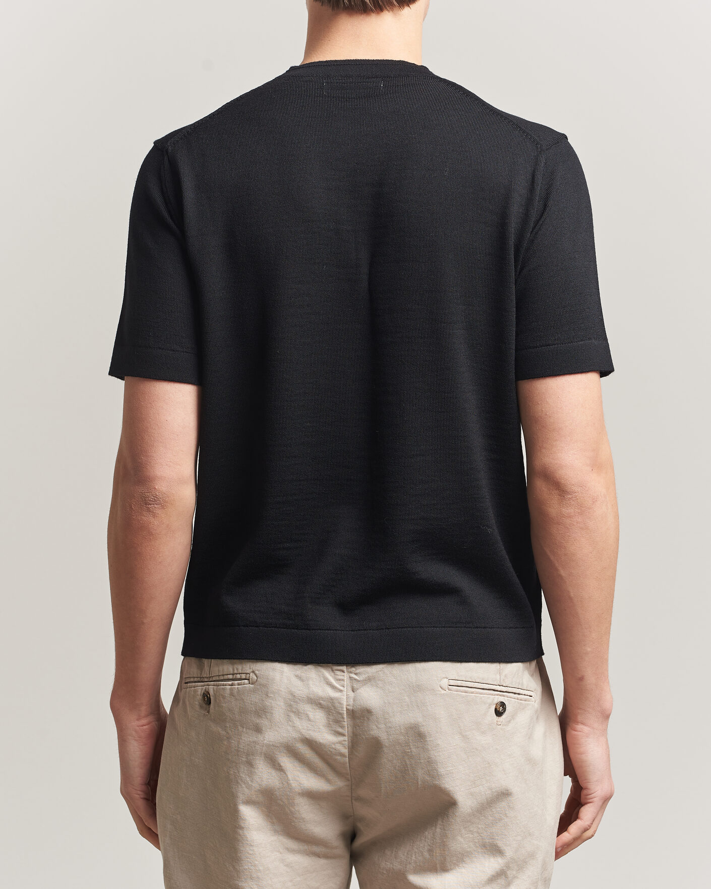 Heren | T-shirts | Merz b. Schwanen | Relaxed Fit Merino Knitted T-Shirt Black