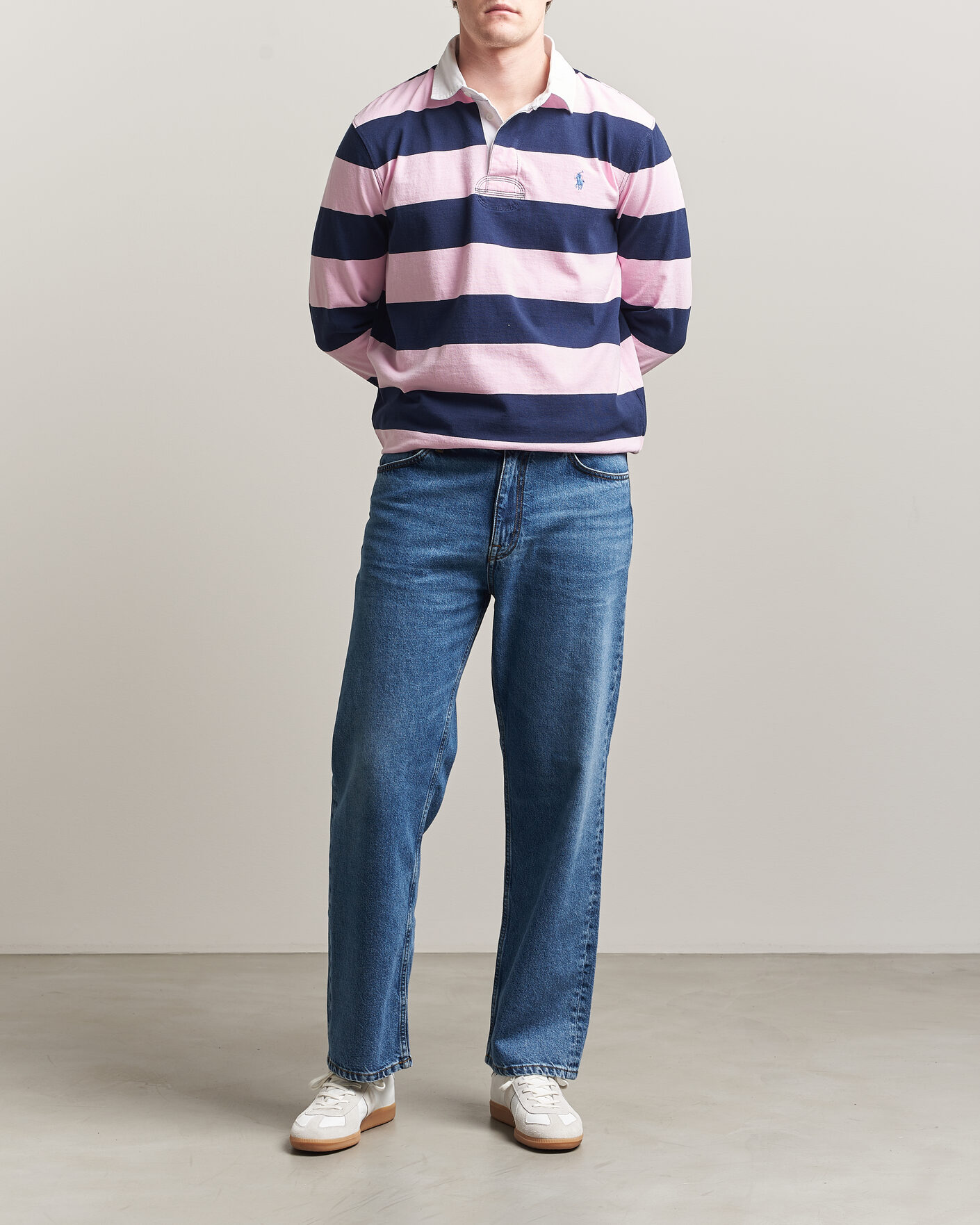 Heren | Truien | Polo Ralph Lauren | Jersey Striped Rugger Carmel Pink/Newport Navy